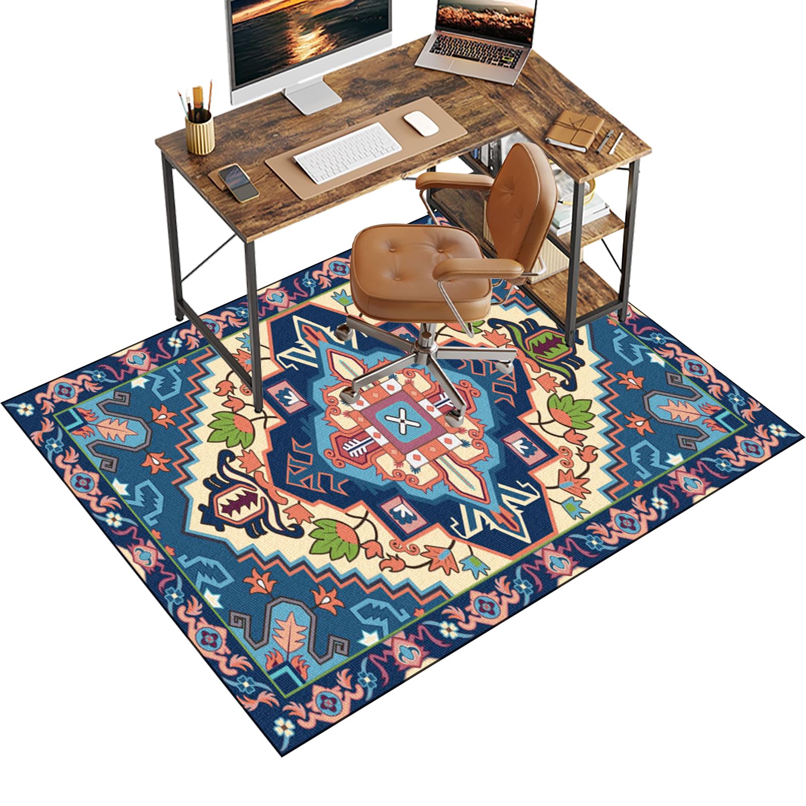 Chair Mat for Carpet Floor, 100 x 140 cm Office Chair Mat for Hardwood Floors, Multi-Purpose Carpet Protector for Home & Office, Desk Chair Mat for Rolling Chair, Anti-skidding Stop Noise Vintage Rug