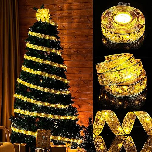 LKHSYAN Guirnalda de luces de cinta de Navidad luces LED para bodas Año Nuevo decoración de árbol de Navidad interiores y exteriores paquete de 2