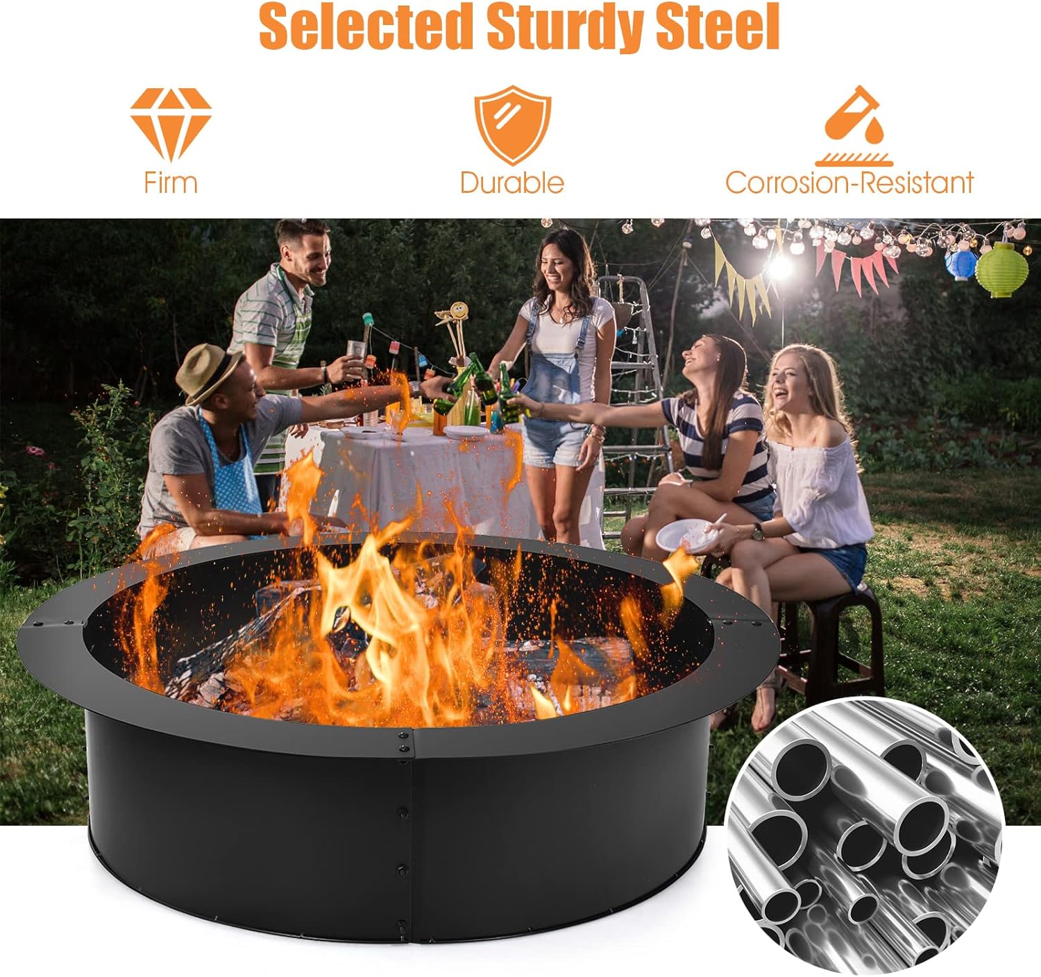 Tangkula Fire Pit Ring, 36-Inch Outer/30-Inch Inner Diameter Outdoor Round Metal Fire Pit Liner, Heavy Duty Thick DIY Campfire Ring Above or In-Ground for Backyard, Patio, Camping