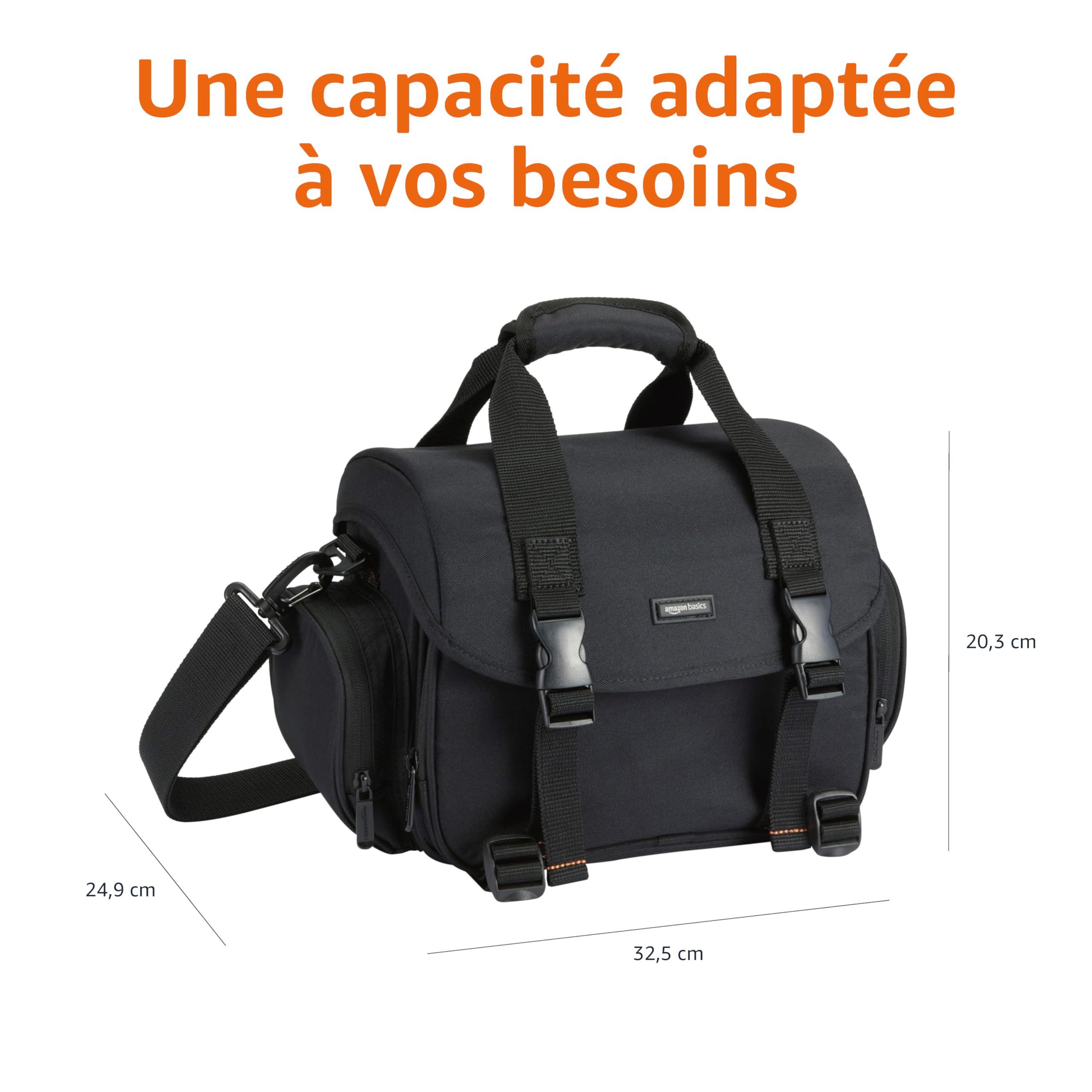 Amazon Basics Sac à Épaule pour Appareil Photo SLR et Accessoires, Grand, Sangle Réglable, Imperméable, Antichoc, Uni, Taille L, Rembourré - Noir/Gris