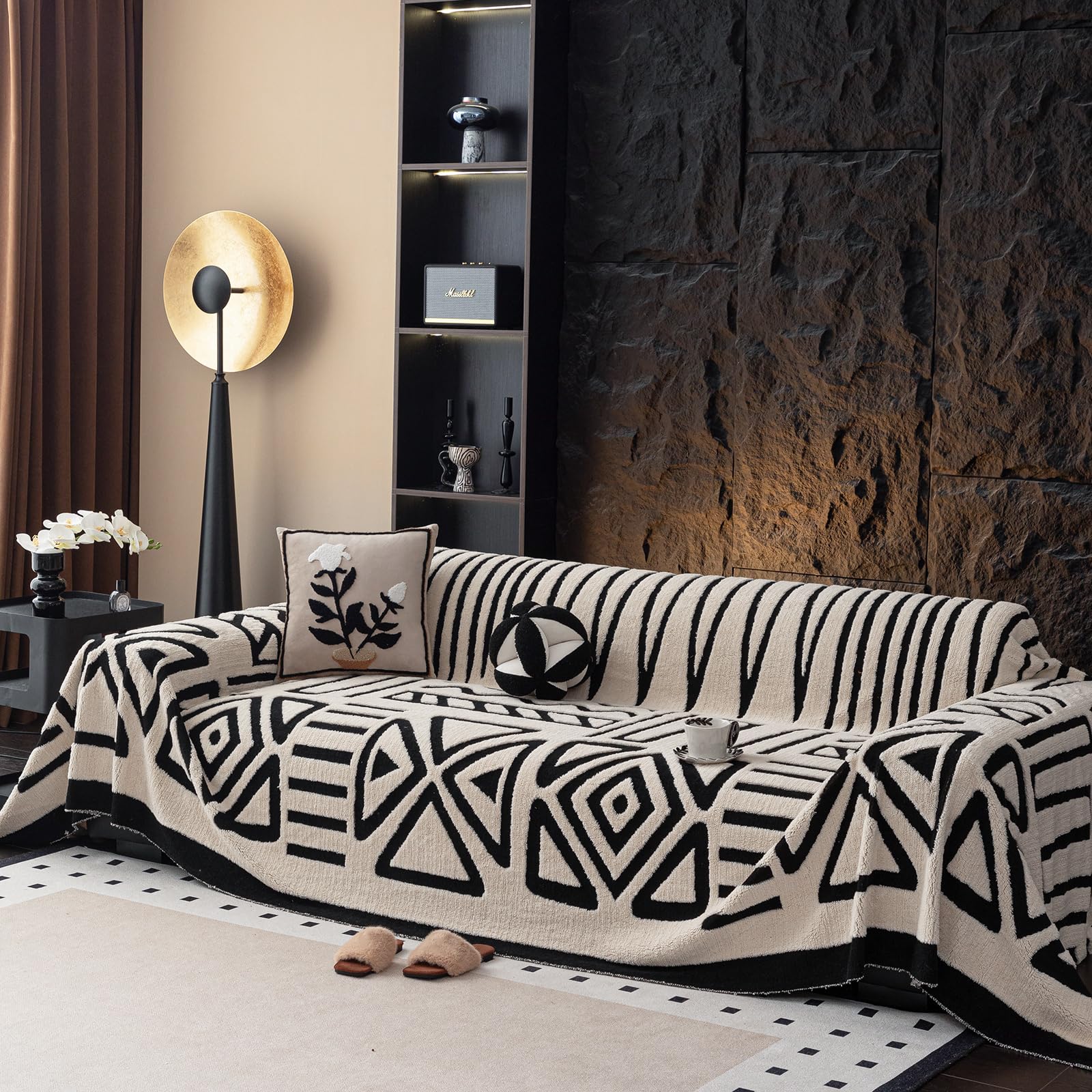 Jeté de canapé en peluche blanche grande taille 180x300