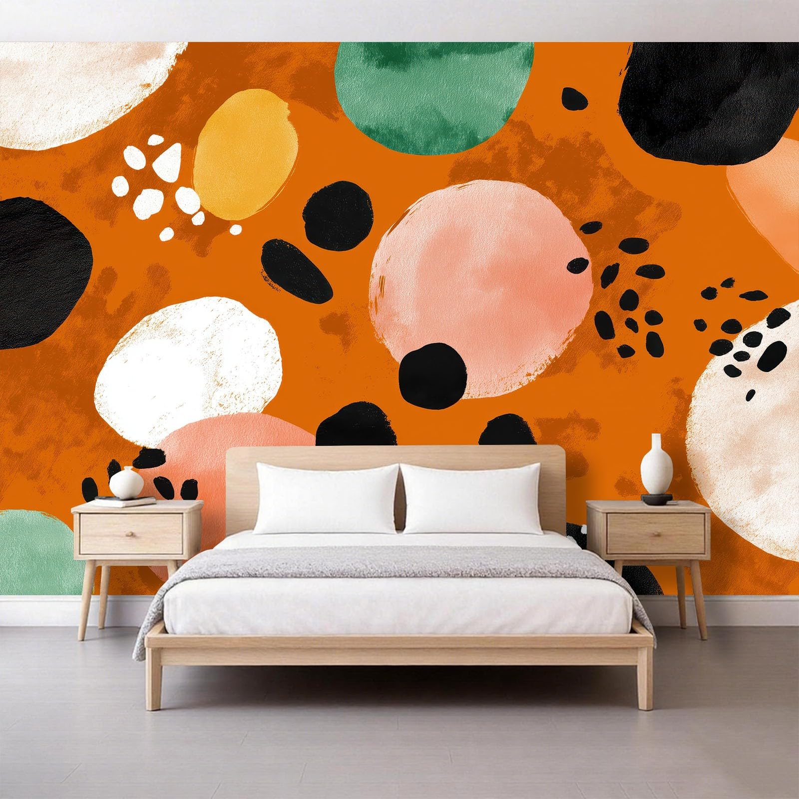 Panoramiczna tapeta 3D 250 x 175 cm abstrakcyjne geometryczne terazzo kolorowe bloki tapeta z włókniny, plakat ścienny do dekoracji pokoju dziecięcego, łatwy w montażu, kolor pomarańczowy