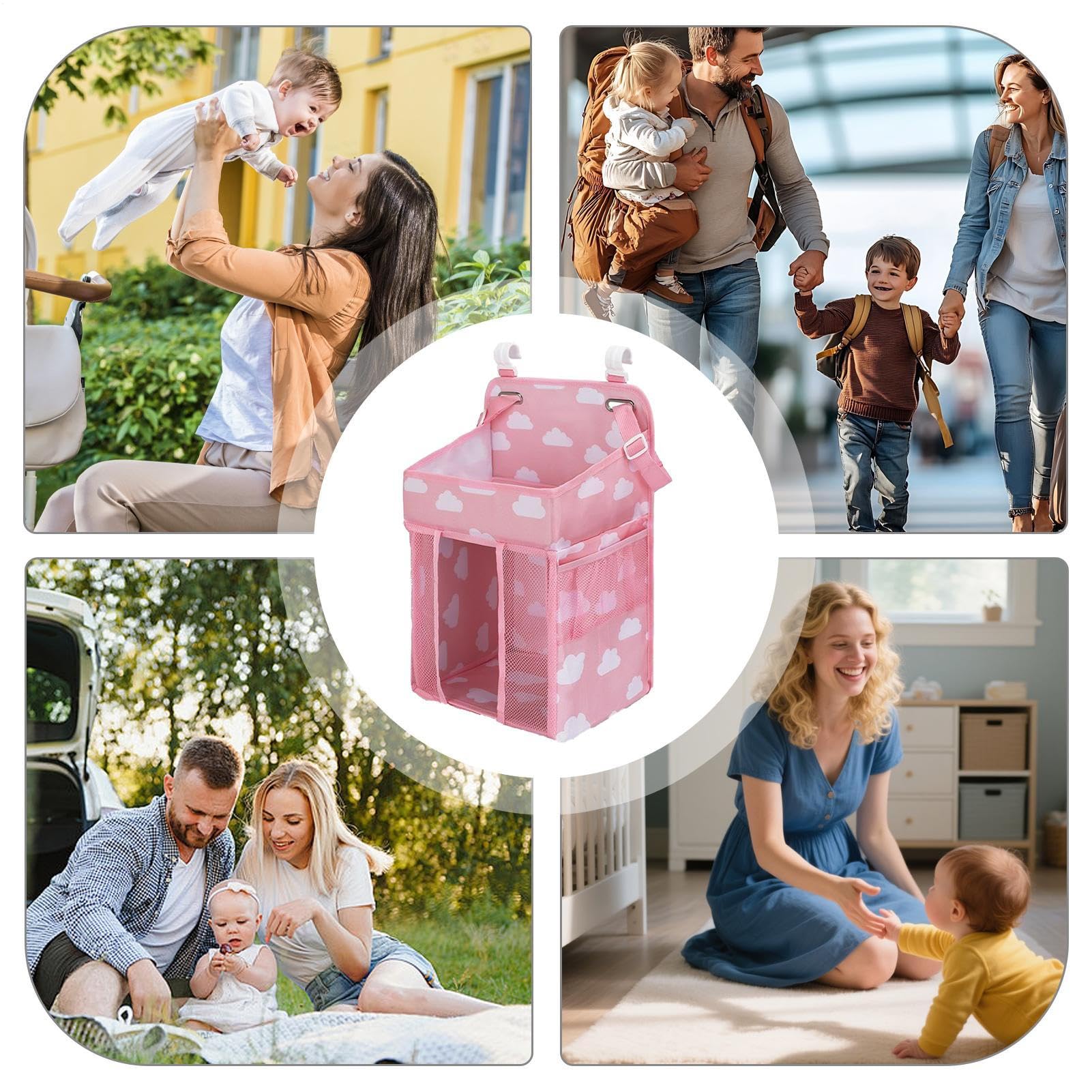 Generisch Windelhalter Mit Aufhänger - Verstellbarer Organizer | Mehrfachtaschen Aufbewahrungshalter Für Windeln Babybett Wickeltisch Laufstall Wandmontage Wasserfest, 35x25cm, 1 Stück