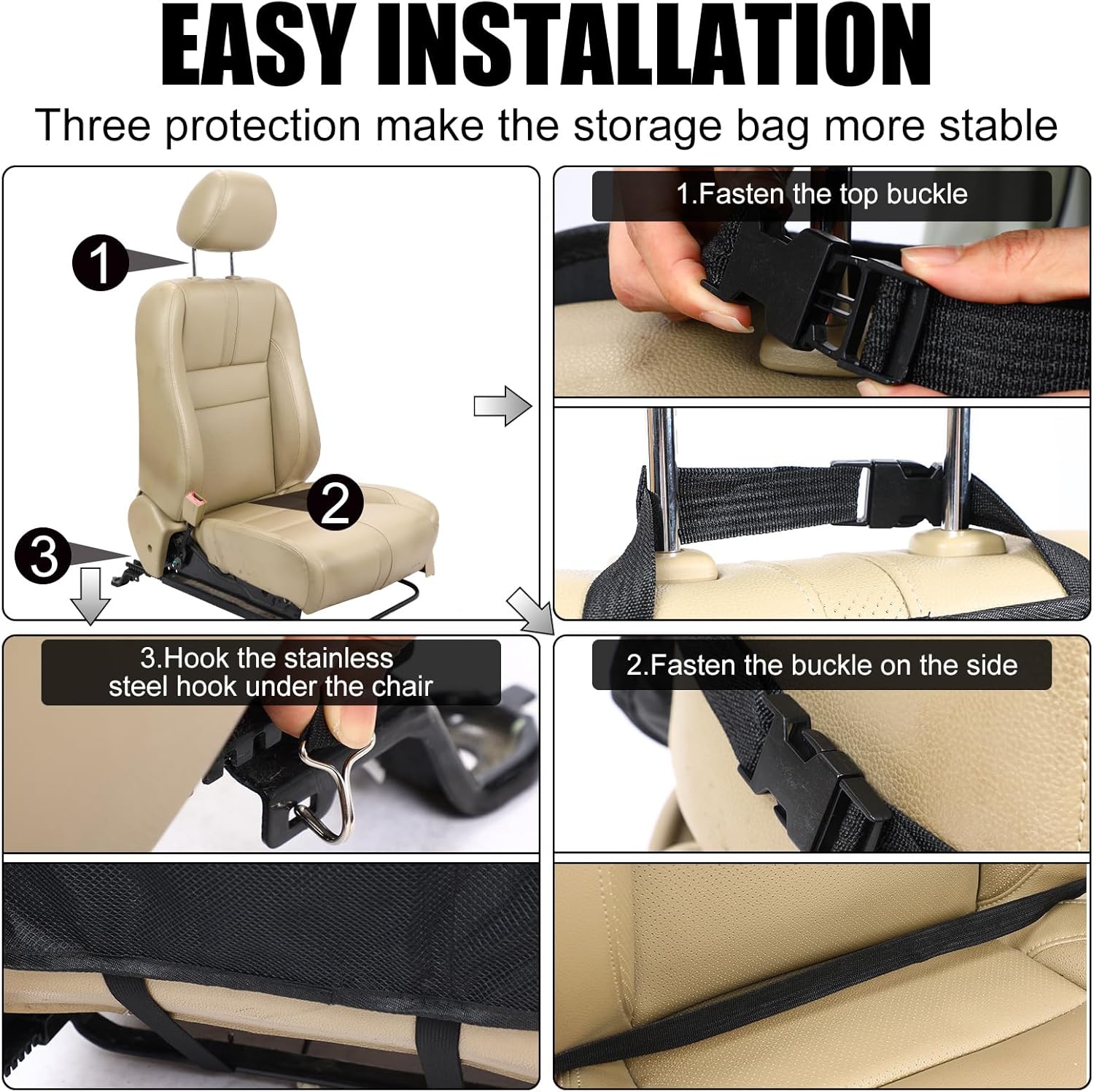 2 Pcs Backseat Car Organizers with Table Tray, 6 Storage Pockets Car Organizer with Tablet Holder, Kick Mats Protectors for Kids Travel Accessories Black, Unisex(Stylish,Black)