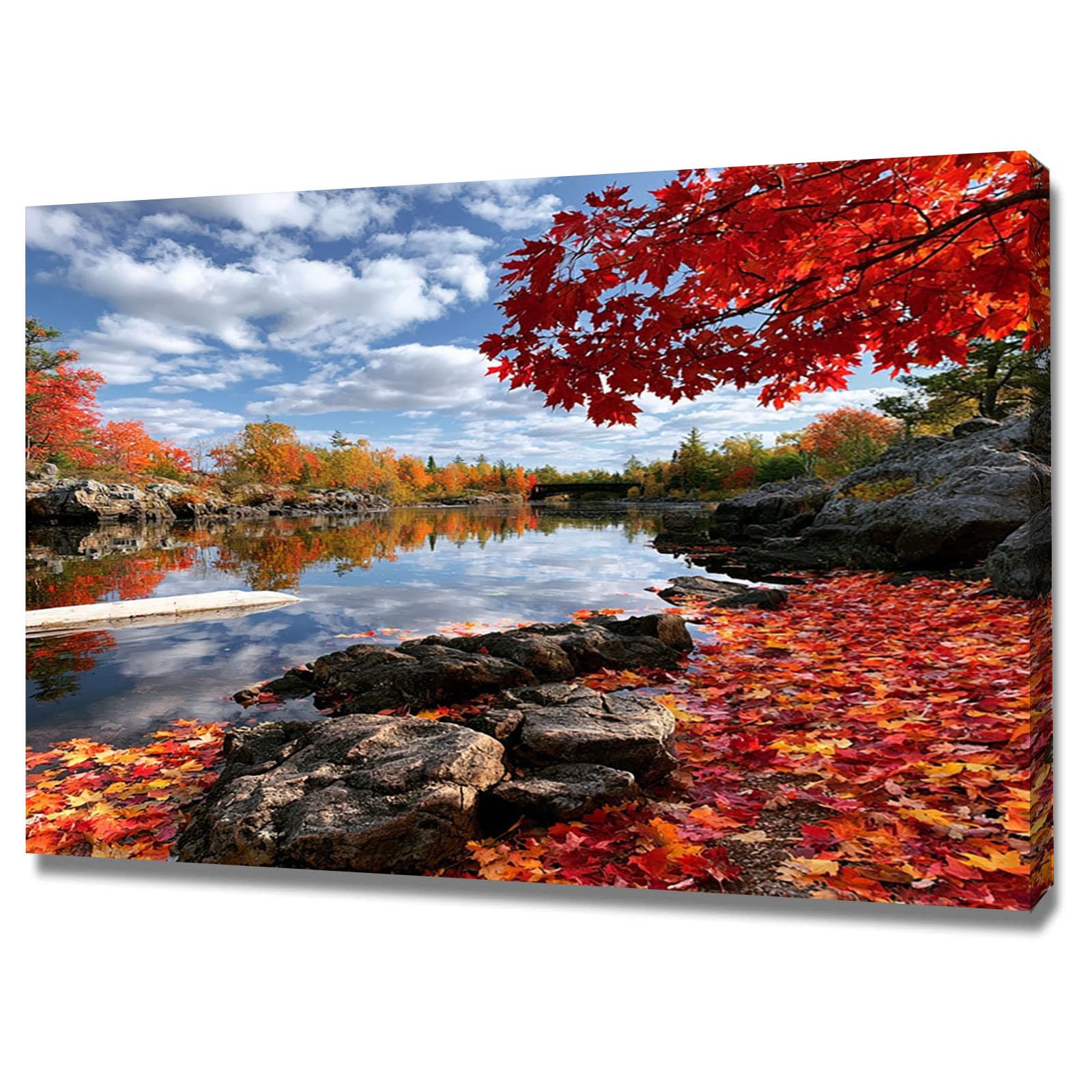 Amxbzc Red Landscapes Wall Art Prints Lake Bridge Trees Scenery Mountain Themed Wall Decor,For Home Art Prints And Botanical Decor For Bedroom(Red)-50X70cm Framed