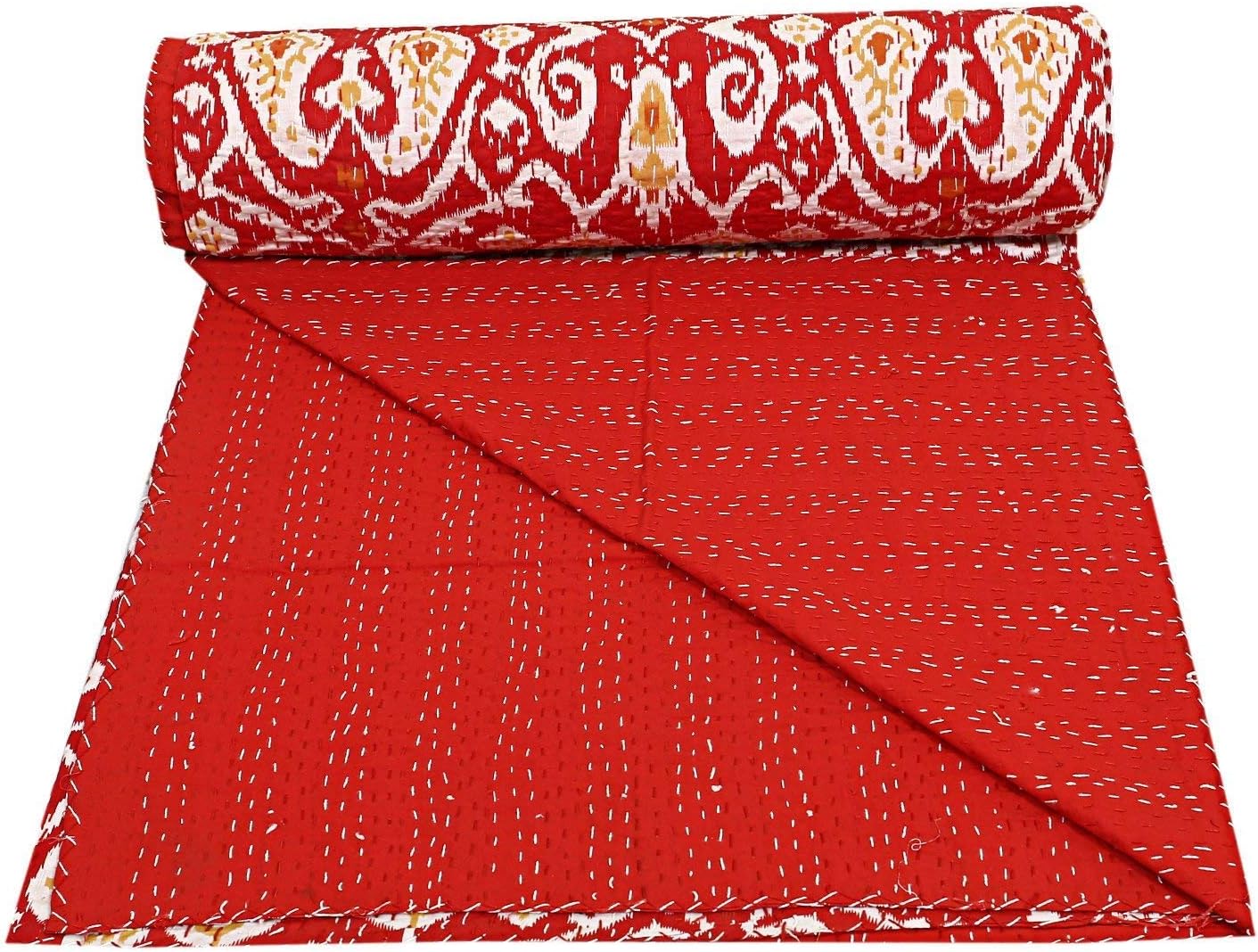 Indian Boho Ikat Handmade Bedspread Ralli Bedding Kantha Quilt Bedding Throw Bedspread Decorative Kantha Hippie King Quilt