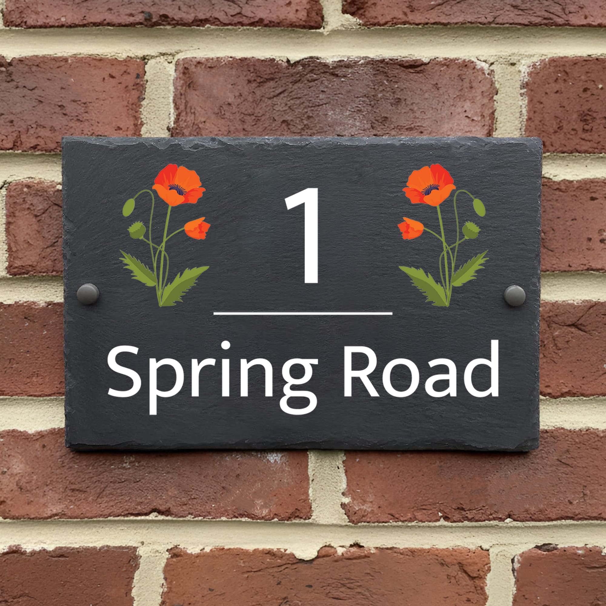Rustic Slate House Sign - Custom Door Number Wall Plaque with Natural Farmhouse Floral Design - Includes Screws & Fixings - Ideal for Home, Office - 15 x 10 cm