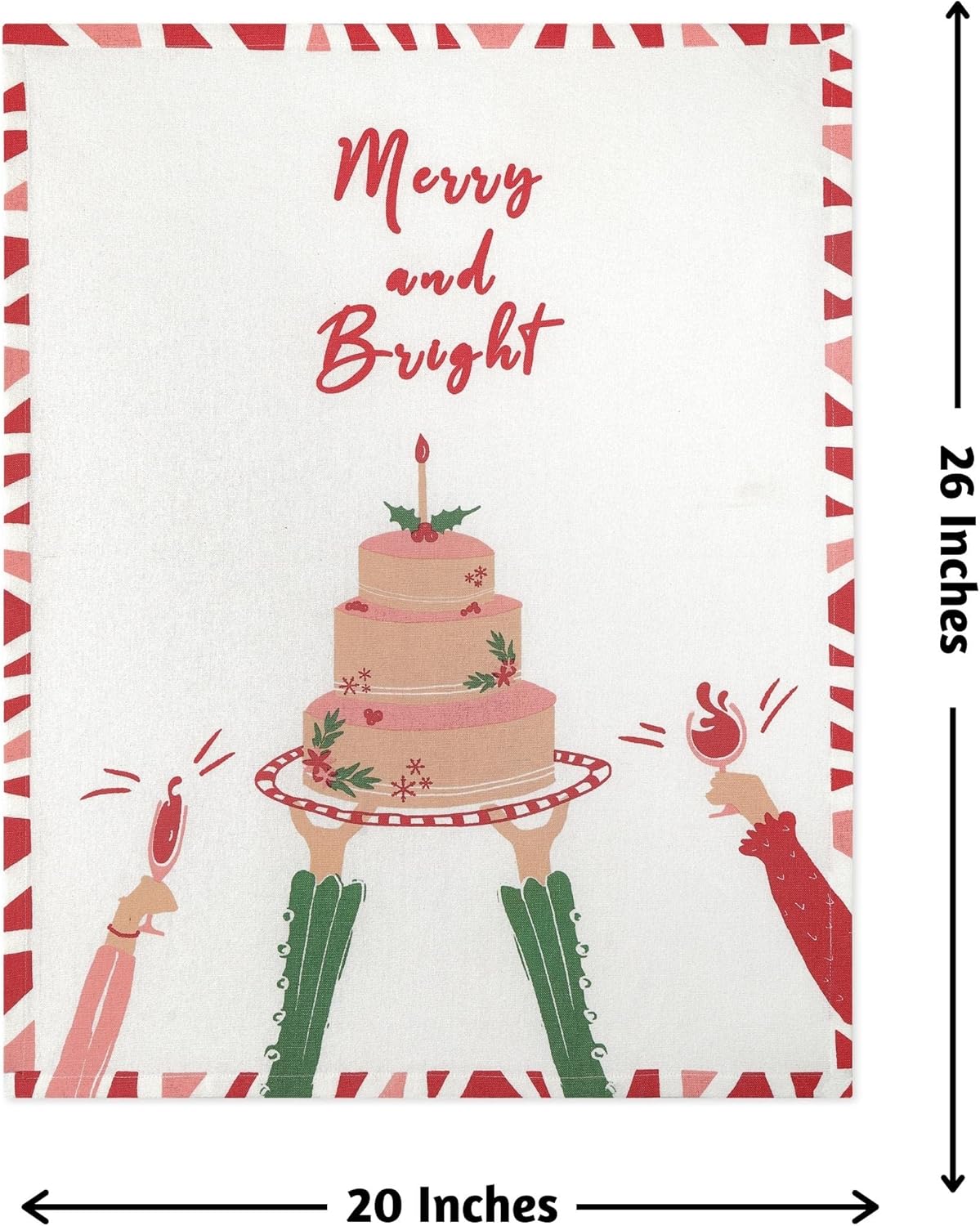 Folkulture Christmas Kitchen Towels Set of 3 | 100% Cotton 20" x 26" Tea Towels & Dishcloths | Modern Farmhouse Holiday Kitchen Décor | Soft & Absorbent Dish Towels | Christmas Cake Pink - Image 5