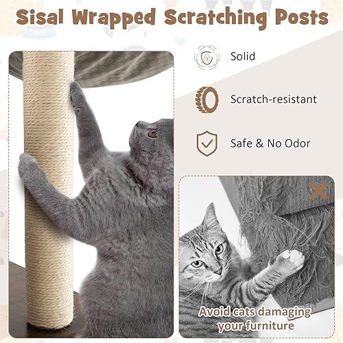 Miniatura 5 de PETSITE Árbol de madera para gatos de 53 pulgadas de alto, torre moderna para gatos con hamaca, postes rascadores de sisal, percha superior, túnel y