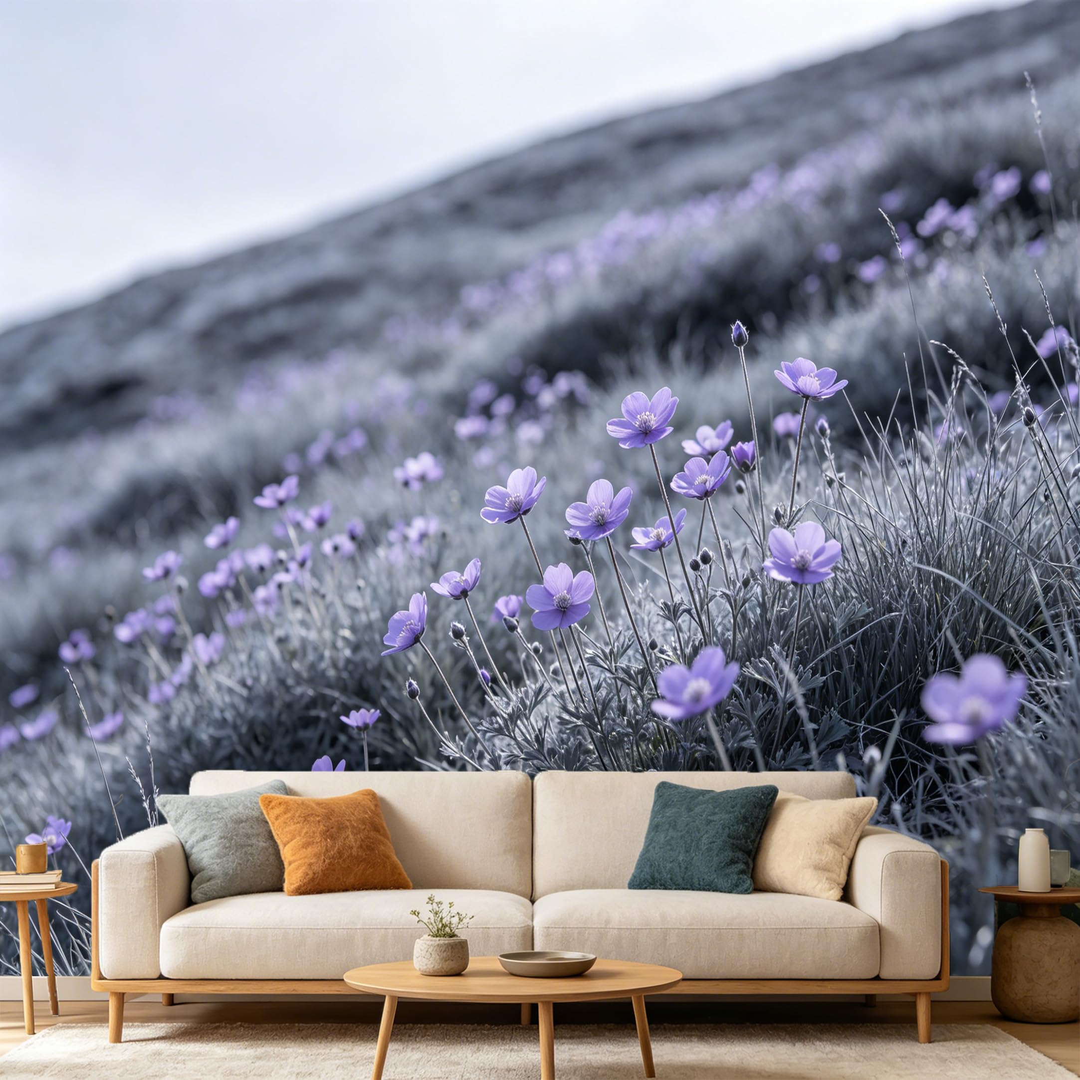 Custom Size Wall Mural Botanical Purple Wildflower Meadow Landscape SelfAdhesive Art Prints wall Fabric Removable Wallpaper Home Bedroom Decor