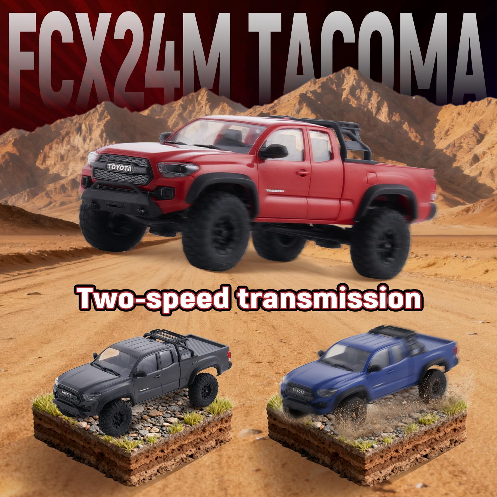 BEEZRC FMS 1/24 RC Crawler FCX24M Tacoma Toyota - Camión de roca 4WD Off-Road RC Rock, transmisión de 2 velocidades, coche de control remoto de grado hobby para adultos, RTR gris