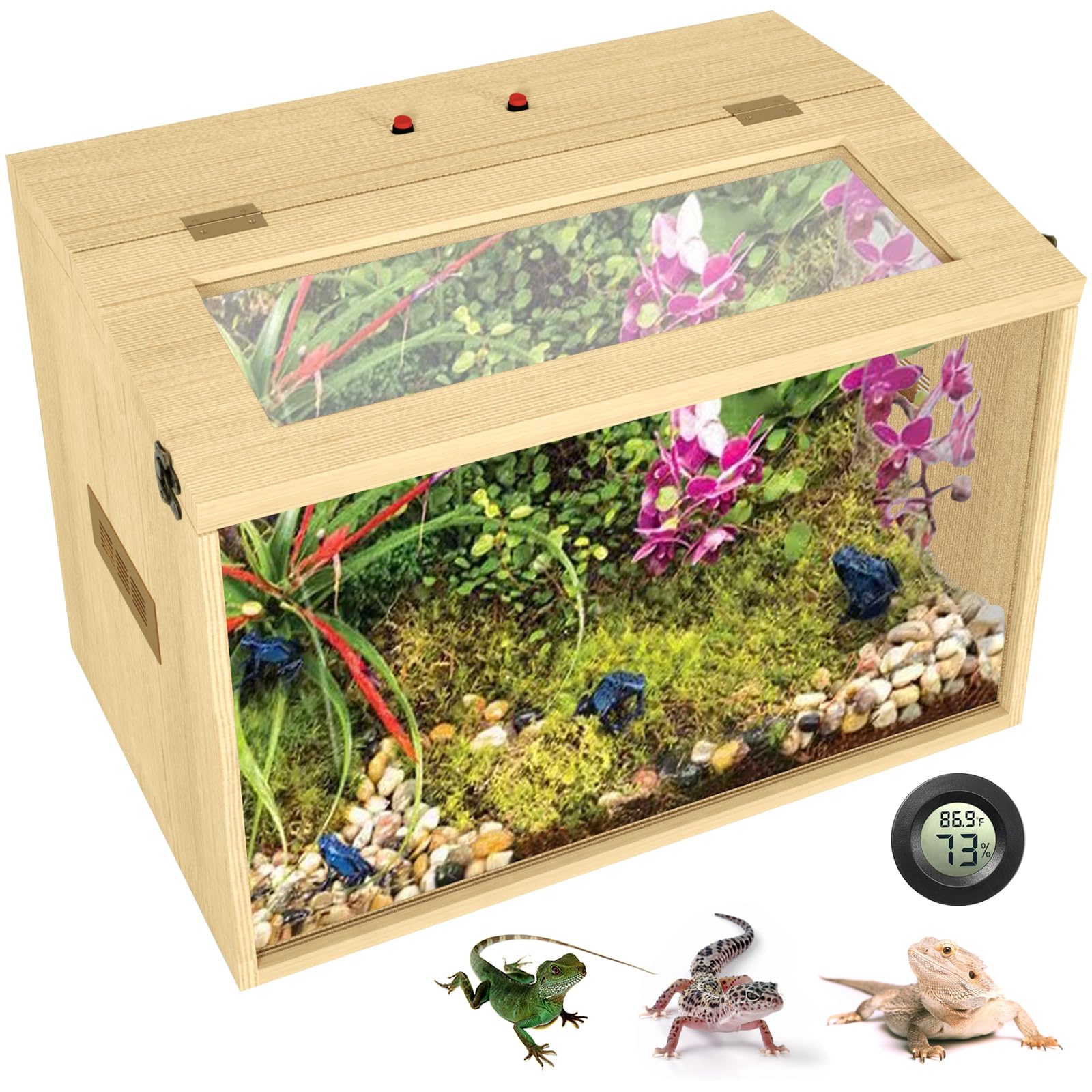 26 Gallon Bearded Dragon & Lizard Tank, Lockable Reptile Terrarium - Large Snake & Leopard Gecko Enclosure with Openable Roof Door (Wooden, 24" L x 16" W x 16" H)