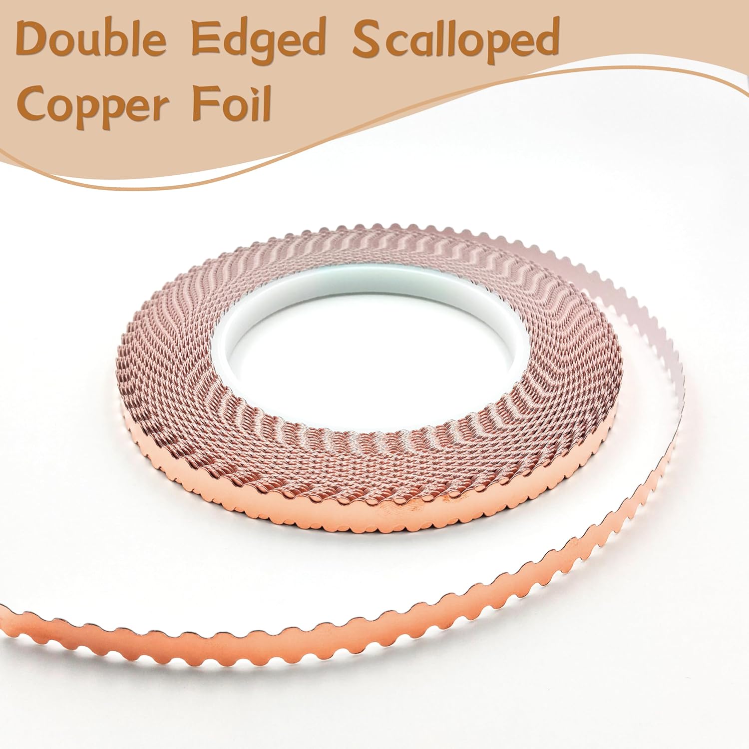 Black Backed Scalloped Copper Foil Tape, Double Edged Scalloped for Stained Glass, DIY Handicrafts, Crafting, 7/32" Small Scalloped