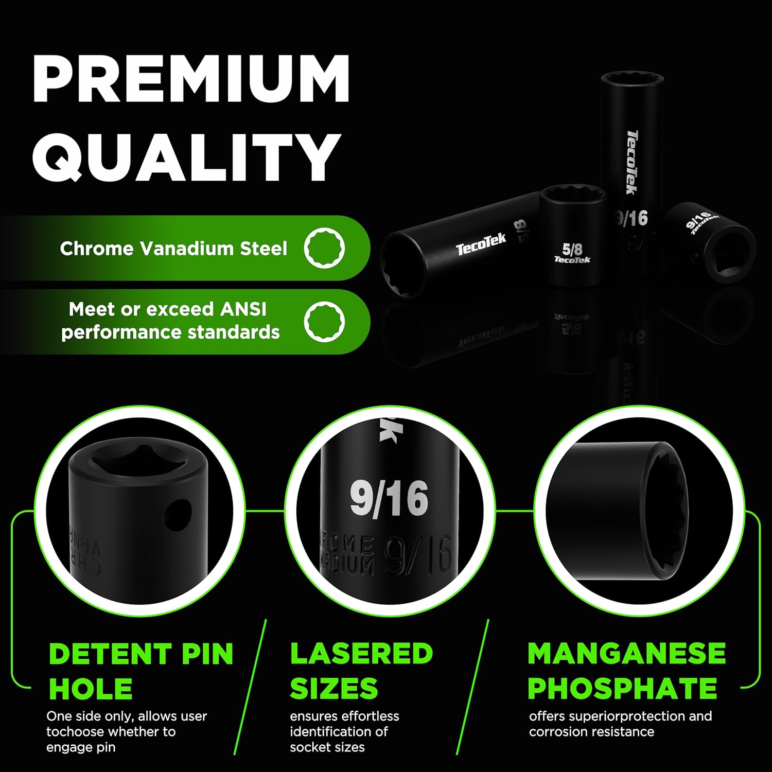 25 Pieces 3/8-Inch Drive Deep and Shallow 12-Point Impact Socket Set, CR-V, 5/16" - 1", SAE, 1/4"-3/8" Drill Adapter