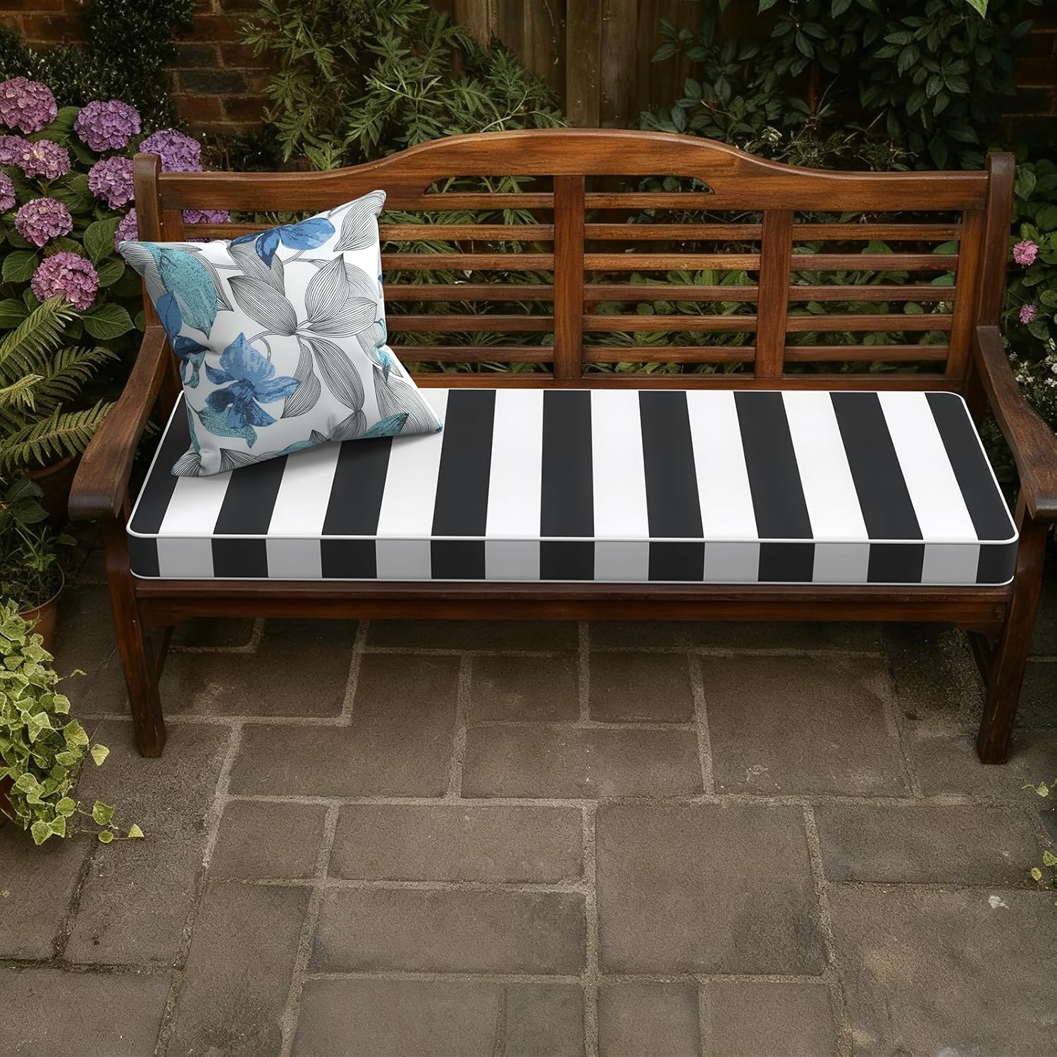 LVTXIII Bench Cushion with Ties, 45x18 Inch Water-Repellent Patio Furniture Cushion, 3" Thick Foam Pad for Outdoor Indoor Window Seat, Porch Swing, Loveseat, Cabana Black