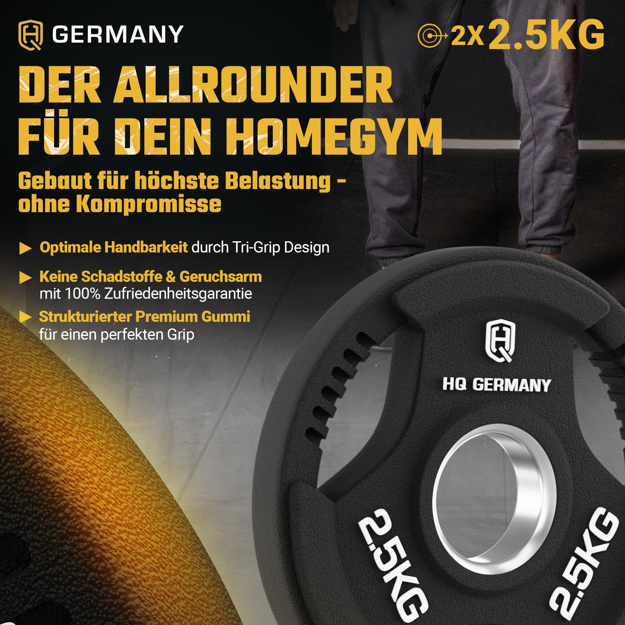 HQ Germany® Hantelscheiben 50mm [Sets / 1.25-25kg] - Tri-Grip Bumper Plates - Hantelscheiben Set 50mm, Gewichtsscheiben, Gewichte für Hantel, Gewicht Weight Plates in Premium-Qualität
