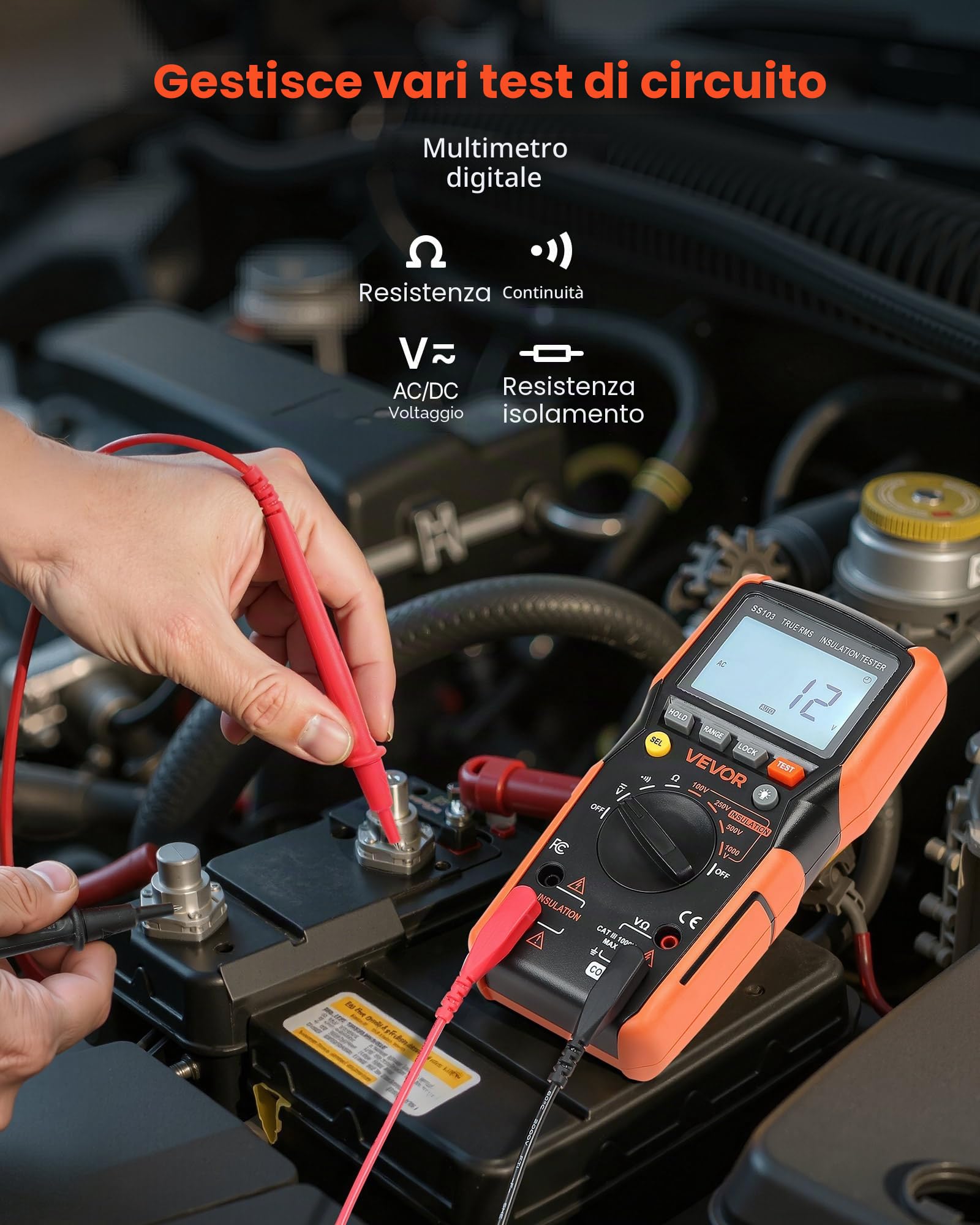 VEVOR Multimetro Digitale, Voltmetro TRMS da 4000 Conteggi, Ohmmetro, Tester di Tensione CA/CC da 1000 V con Intervallo Automatico Manuale Commutabile per Misurazione di Tensione, Resistenza