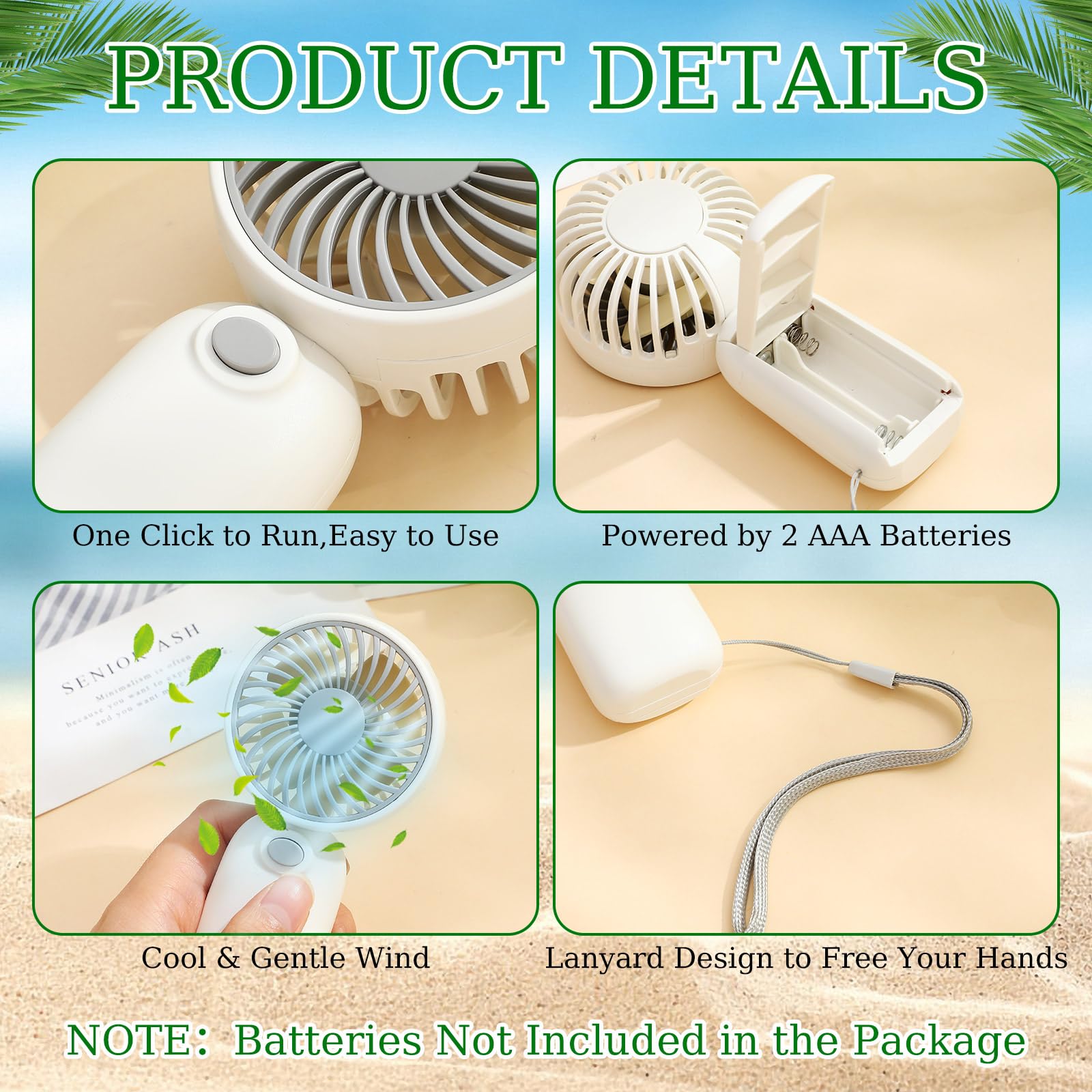 Woanger Tragbarer Mini-Handventilator, Großpackung mit Seilwimpern, Schreibtischventilator für Make-up, Sommer, Wertschätzung, Geschenke, einzeln verpackt, für Hochzeit, Reisen, Camping, Wandern, Grau