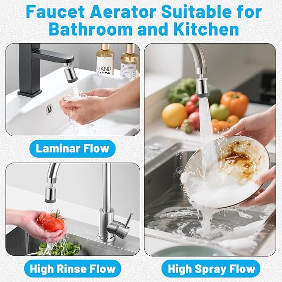 Kitchen Tap Spray Head, Tap Spray Head with 3 Functions Modes, 360° Rotatable Kitchen Sink Tap Attachment, Tap Nozzle Faucet Extension Sprayer for Kitchen Bathroom