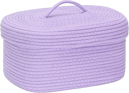 Vista 23 de Sea Team Cesta de almacenamiento redonda de cuerda de algodón con tapa, contenedor de almacenamiento tejido con tapa, contenedor de almacenamiento