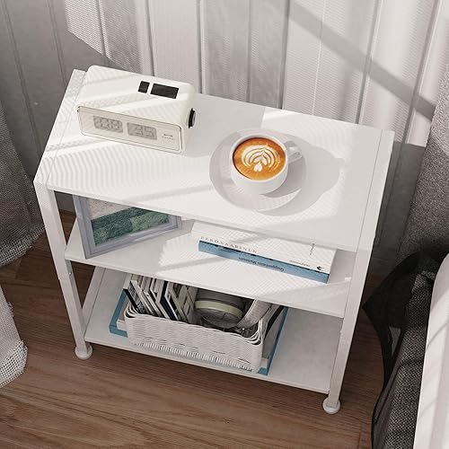 Miniatura 7 de Mesa auxiliar de 3 niveles, mesa auxiliar pequeña, mesa auxiliar de sofá para espacios estrechos, mesa auxiliar delgada, mesa de noche delgada para