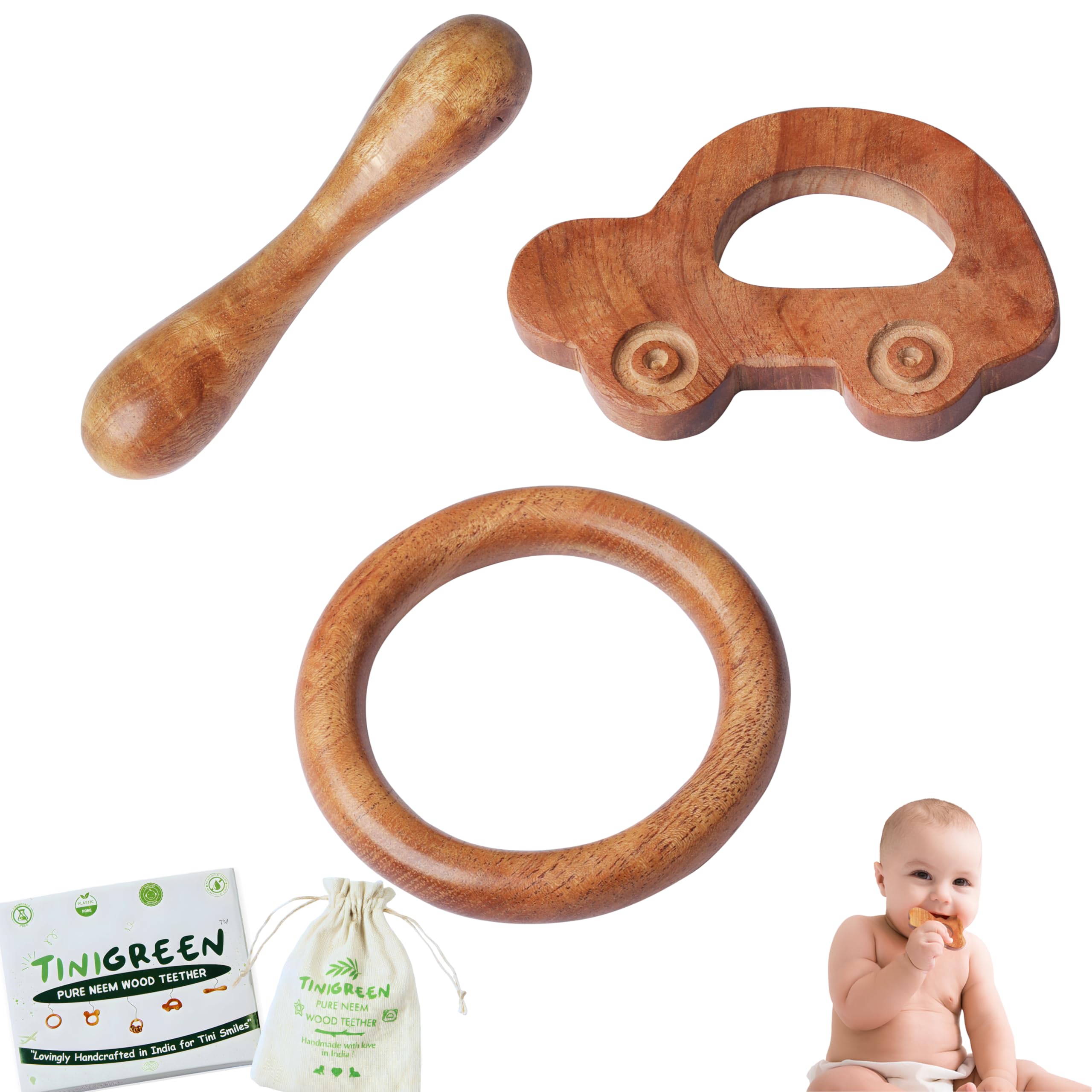 Car Shaped Pure Neem Wood Teether Combo for Infant Baby (Pack of 3)-image-12