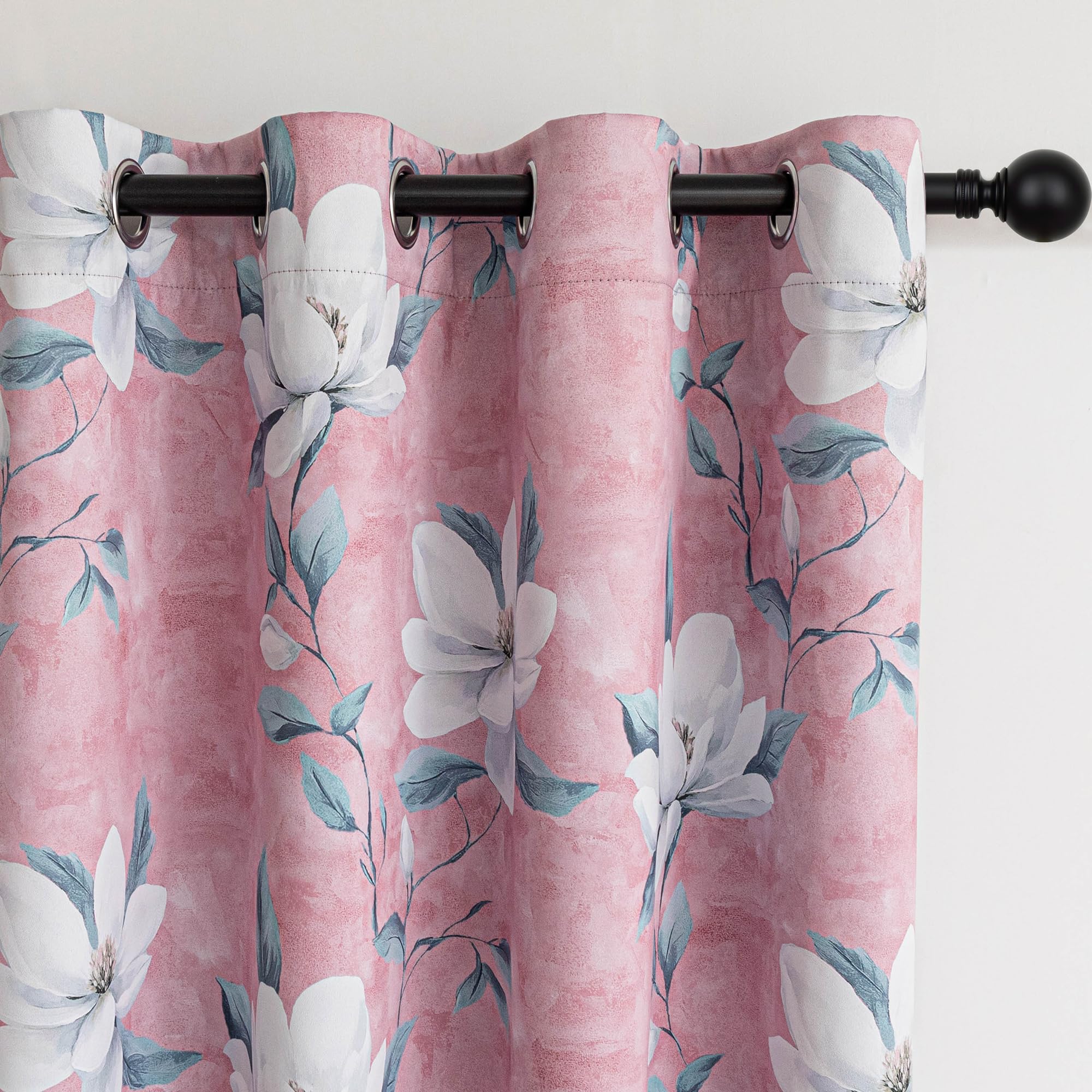 MYSKY HOME Floral 95% Pink Blackout Curtains 84 Inches Length 2 Panels