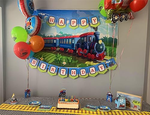 Miniatura 4 de GYA Telón de fondo de fiesta de tren de 7 x 5 pies para fotografía, fondo de tren de Navidad, fiesta de cumpleaños, aventura, familia, niños,