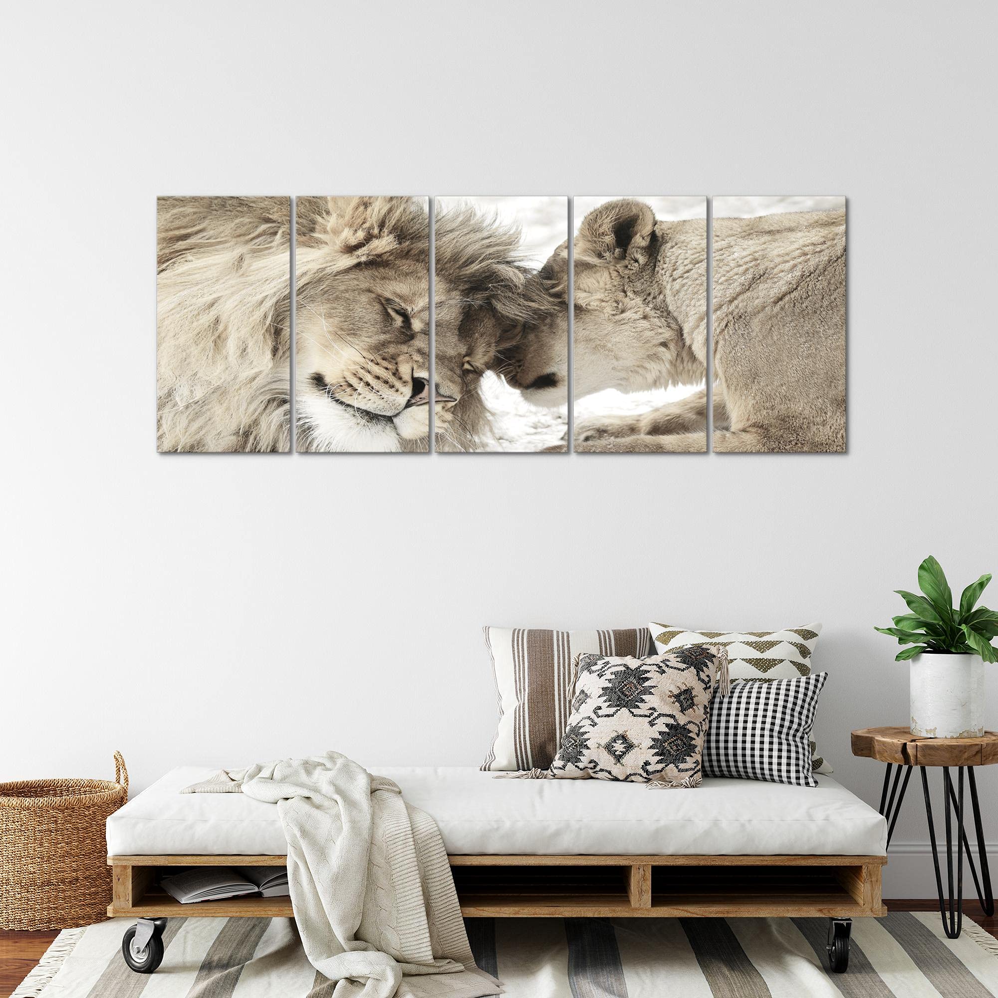 Quadri XXL Amanti 200x80 Cm 5 Pezzi – Grigio Rosa, Stampa Su Tela Non Tessuta Made In Germany!