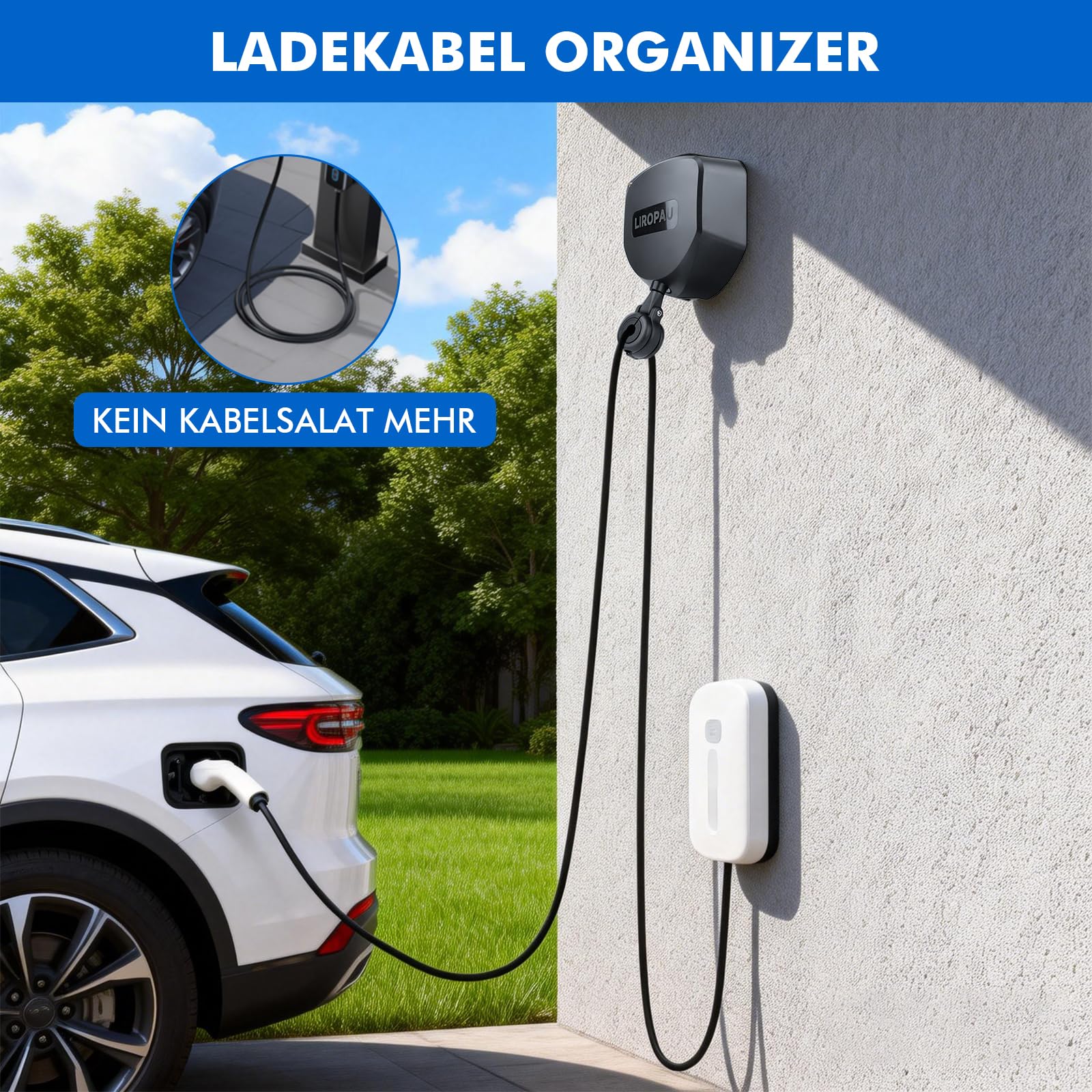 Automatisch Einziehbare Wallbox Kabelhalterung Automatischer Kabelaufroller | für Ladekabel von Elektrofahrzeugen, Halterung Ladekabel Typ 2 Type 1 Wandhalterung (Wall-mounted)