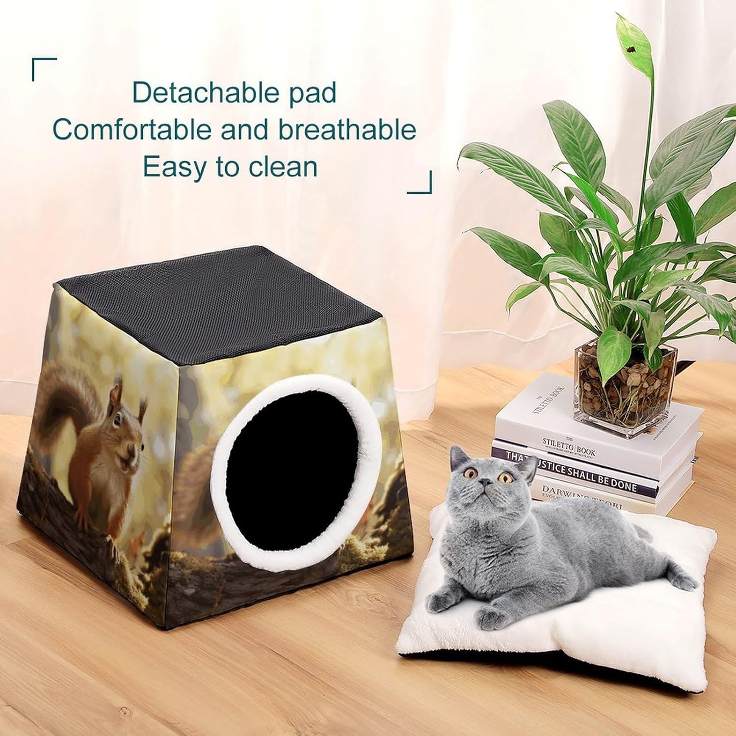 Pet Sleeping Nest Bed, Funny Squirrel Printed Dog House Cat Nest, Winter Pet House are Suitable for Most Cats, Dogs, and Other Small Pets