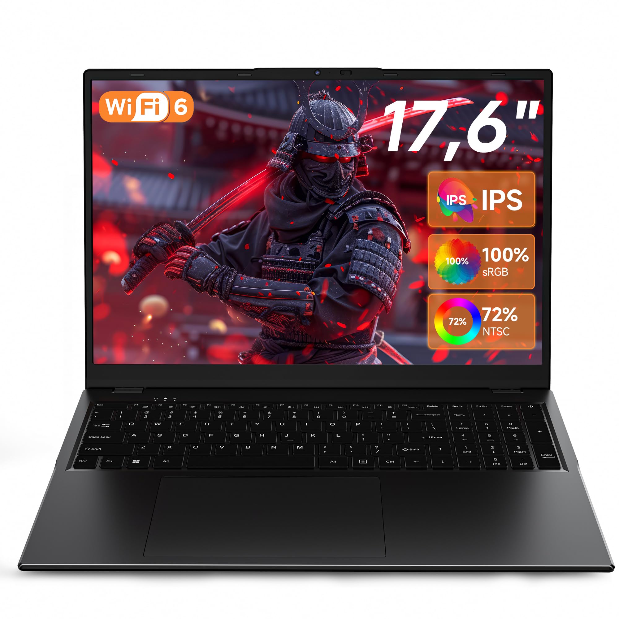 jumper Laptop 17,6 Zoll, N95 CPU, 16GB RAM 512GB SSD + 128GB eMMC, 100% sRGB FHD Display, QWERTY Leuchtende Tastatur, mit Deutscher Tastaturfolie, 7000mAh, WiFi-6, Notebook für Studenten