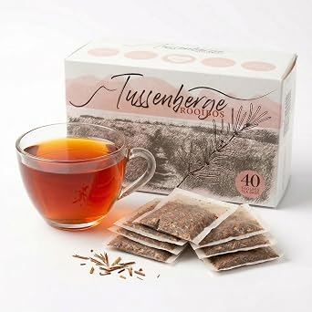 Tussenberge Organic Rooibos Tea Bags Premium South African Red Bush Herbal Tea, Smooth & Full-Bodied Flavor, Naturally Caffeine-Free, 40 Tagless Tea Bags