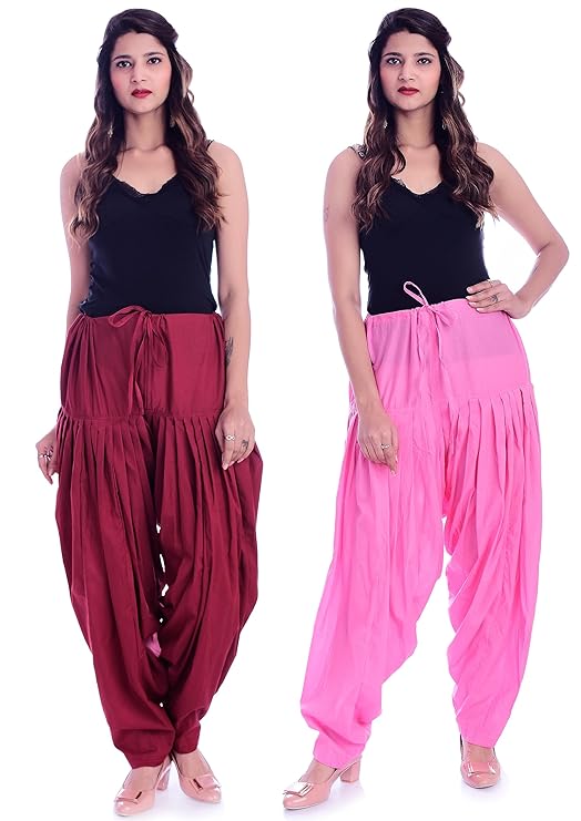 NATHAWAT Women’s Regular Fit Cotton Salwar – Maroon, Pink