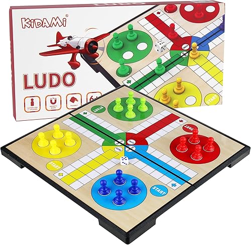 KIDAMI Ludo - Juego de mesa magnético, juego de aprendizaje Ludo familiar para niños y adultos (11.2 x 11.2 pulgadas)