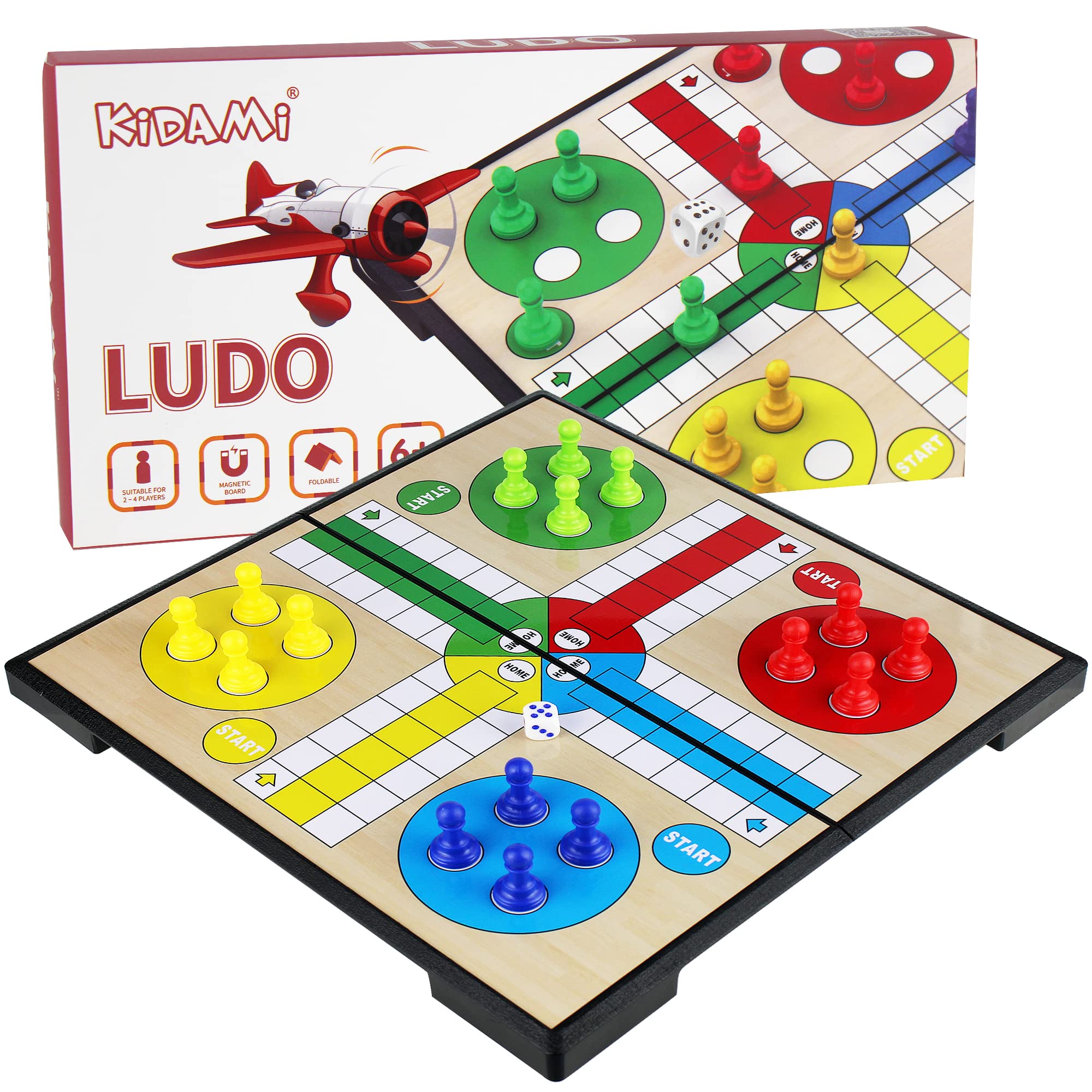 KIDAMI Ludo マグネットボードゲームセット 子供と大人のための子供ファミリールード学習ゲーム (4.2×4.2インチ)