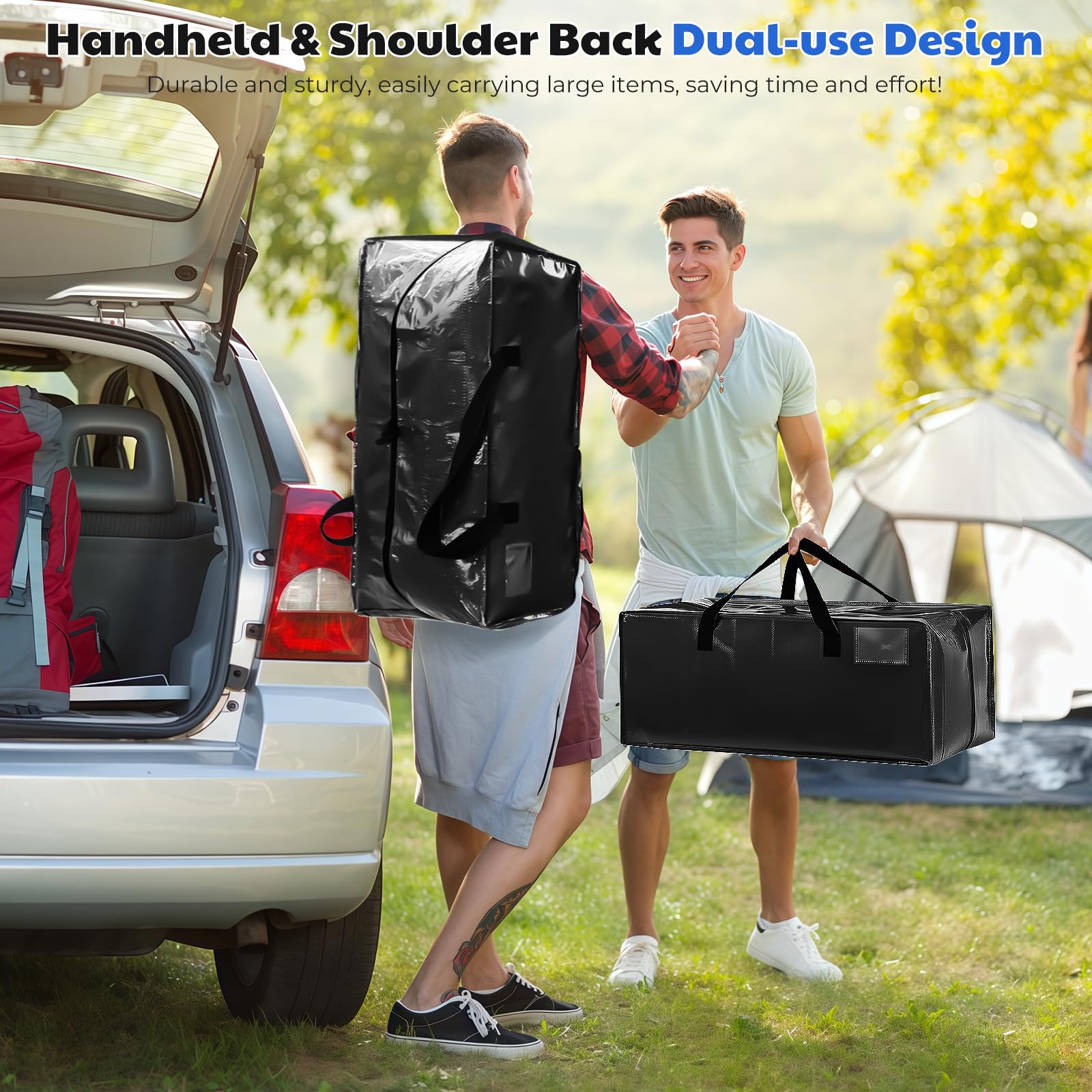 Sac Demenagement Grand Format, 90L Sac de Déménagement avec Sangles de Sac à Dos et Poignées, Robustes Imperméable Pliable, Sac Rangement pour Vêtements, Linge de Lit (Noir, Lot de 4)