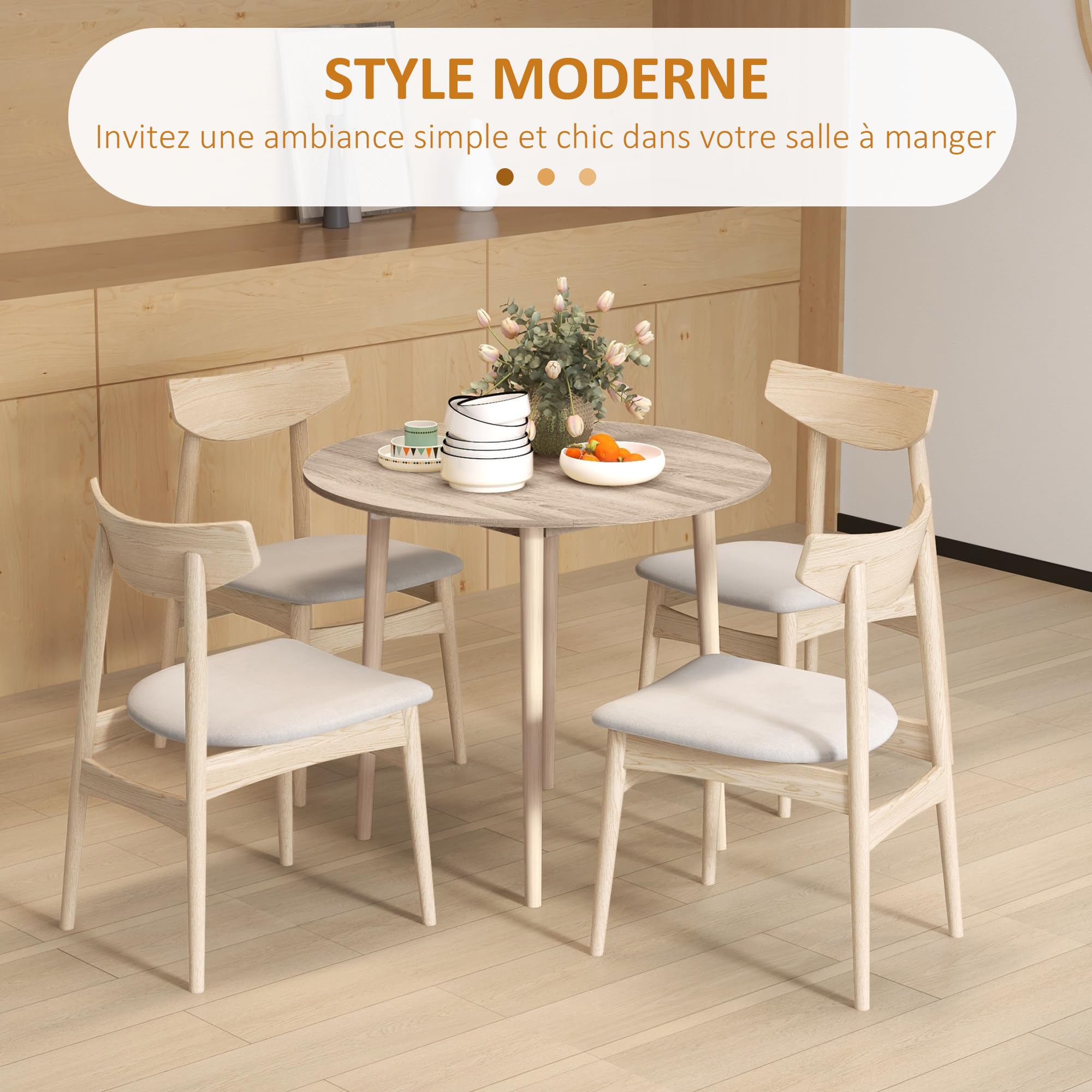 HOMCOM Mesa Plegable Redonda abatible para 4, Moderna, Natural