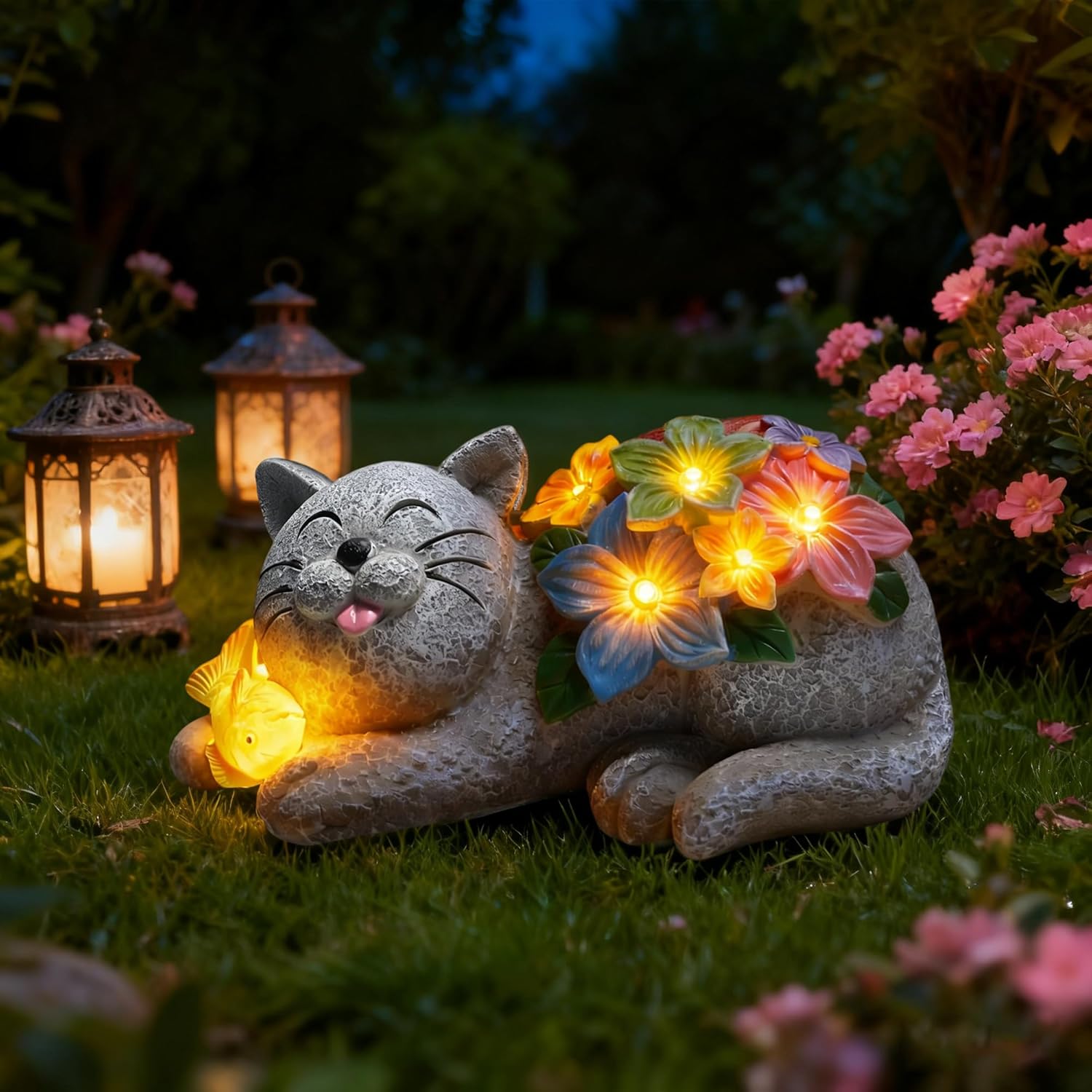 Solar Garden Outdoor Statues Cat Figurine Lights - Yard Decorations for Patio,Balcony,Lawn Ornaments - Unique Housewarming and Birthdays Gifts for Mom Women - Image 7