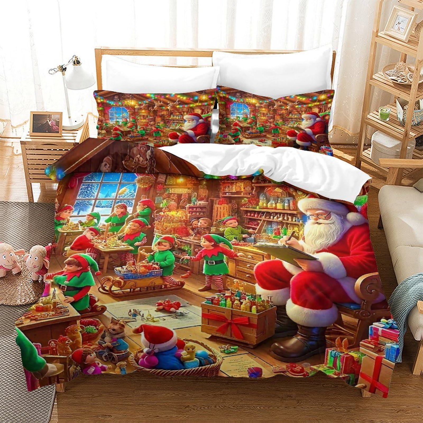 TDSNKAVHB Christmas3D Printing Duvet Cover RoomDecor Microfiber Soft Santa ClausHidden Zipper And Pillow Shams for Kids AdultDouble（200x200cm）