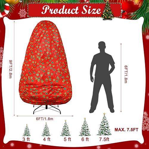 Miniatura 2 de Onesing Bolsa de almacenamiento vertical para árbol de Navidad, 9 x 6 pies, estampado floral rojo a prueba de polvo, con cordón, cubierta para árbol