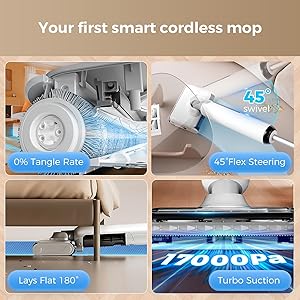 BROBIG Wet Dry Vacuum Cleaner, 180Lie-Flat Vacuum Mop All in One with Auto Self-Cleaning, Smart Floor Cleaner Machine for Hard Floor, 45 Mins Runtime, Edge Cleaning, Self-Propelled Vacuum Mop Combo