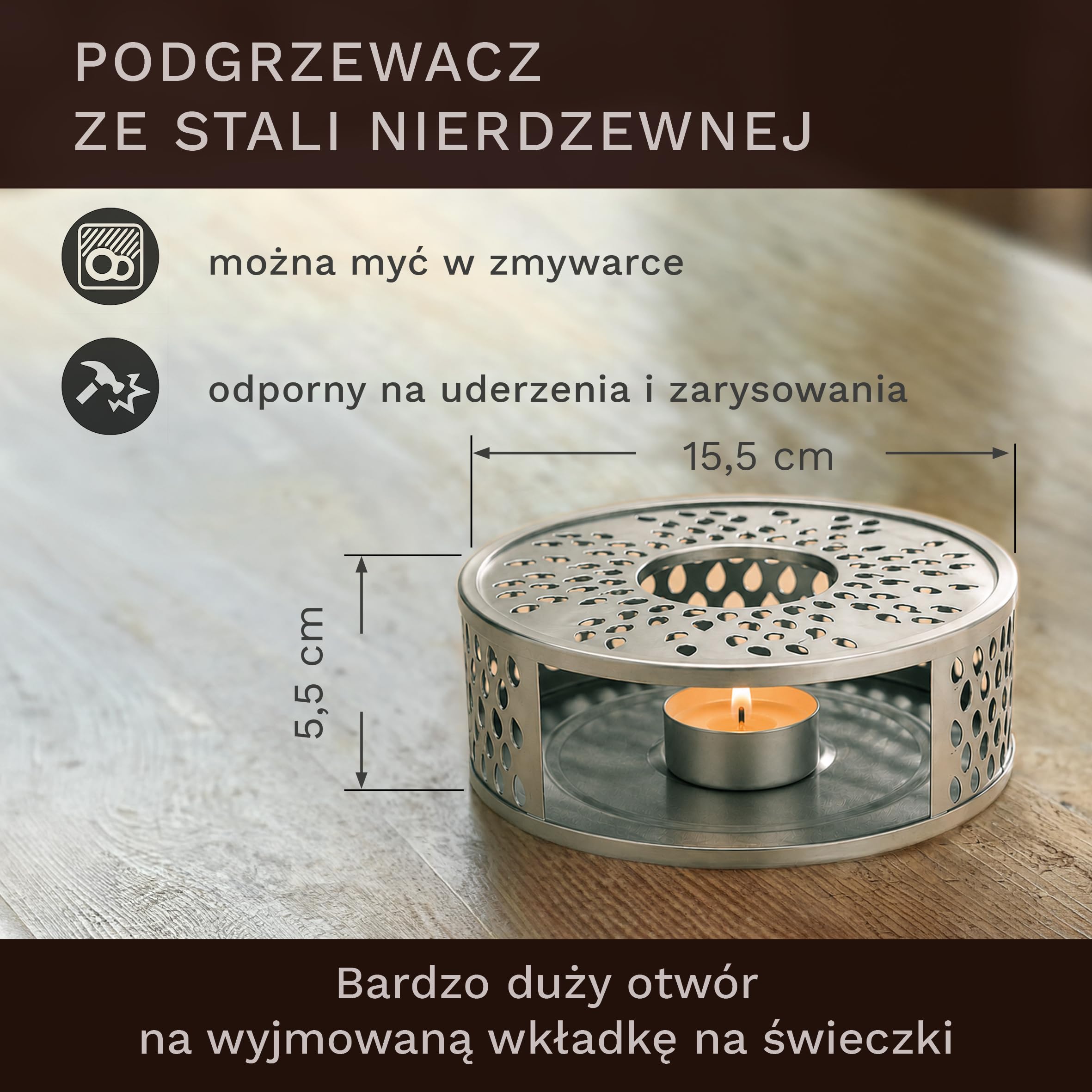 Creano Dzbanek do herbaty ze szkła 1,2 l + podgrzewacz ze stali nierdzewnej – szklany dzbanek do herbaty ze szklanym sitkiem i pokrywką – idealny do przygotowywania herbaty sypkiej – 100% niekapiący