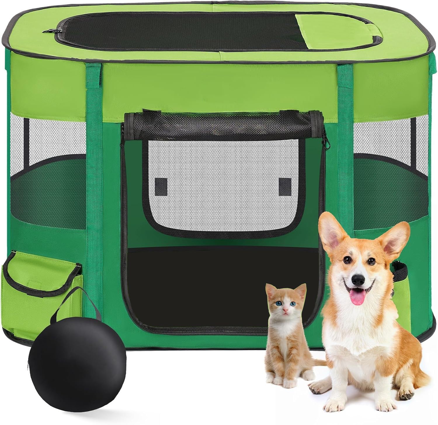 Floving Portable Doghouse Pet fence 80x60x55cm Foldable Pet playpen Rectangle Delivery Room Cat Nest Cat den Puppy house Kennel Closed Pets Tent with carry bag (dark green)
