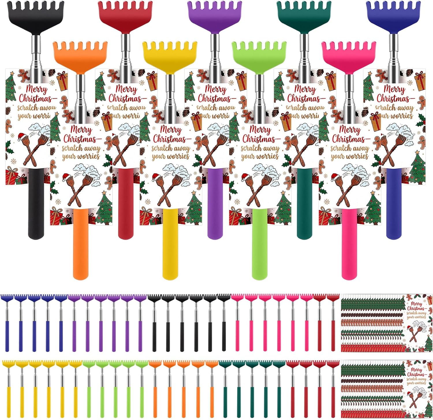 50 Pcs Christmas Back Scratchers Bulk Extendable Stocking Stuffer