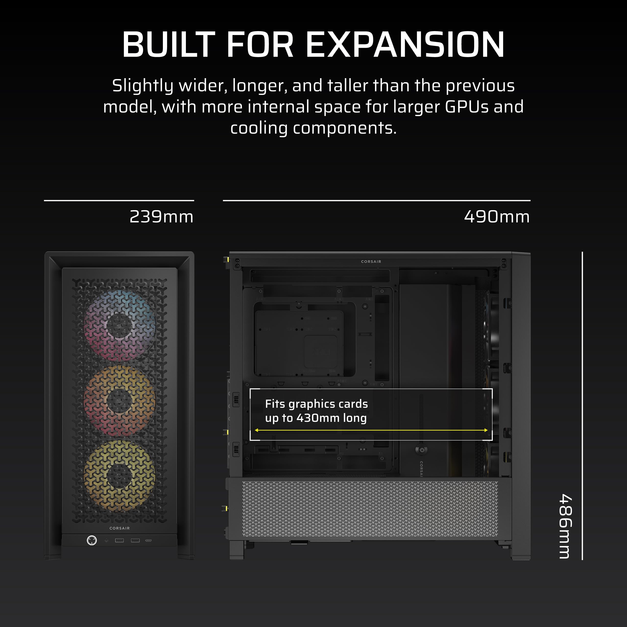 CORSAIR 4000D RS ARGB Frame Modular Mid-Tower ATX PC Case – High Airflow, 3X Pre-Installed RS ARGB Fans, InfiniRail™ Fan Mounting System, ASUS BTF, MSI Project Zero, Gigabyte Project Stealth – Black