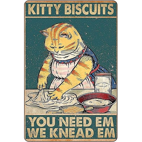 Kitty Biscuits You Need We Knead Cat Decor Sign Vintage Room Decor, Cute Kitchen Decor Gifts For Cat Lovers 12" * 8" (020)