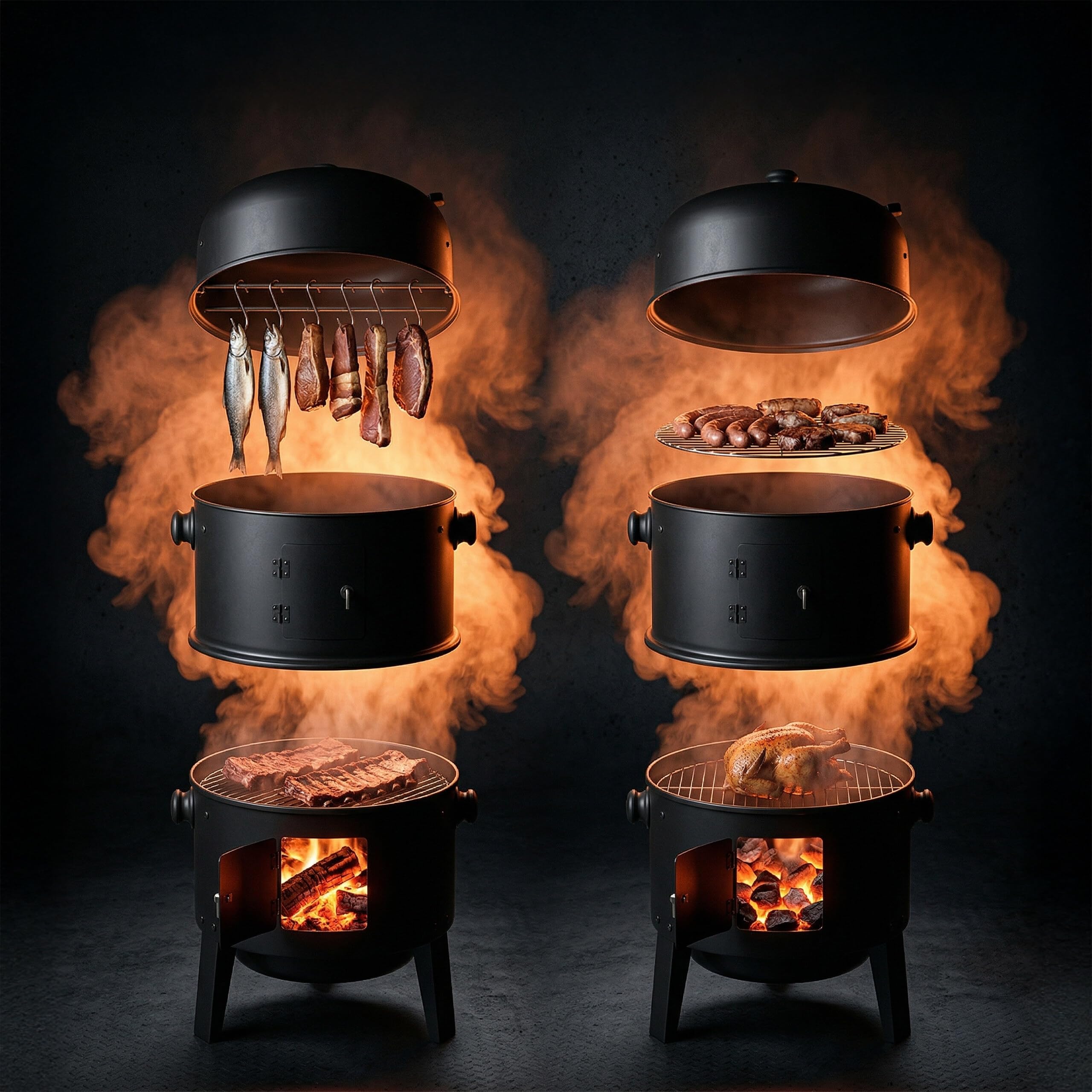 Relaxdays Smoker 3in1 Affumicatore/Griglia/Cottura, nero