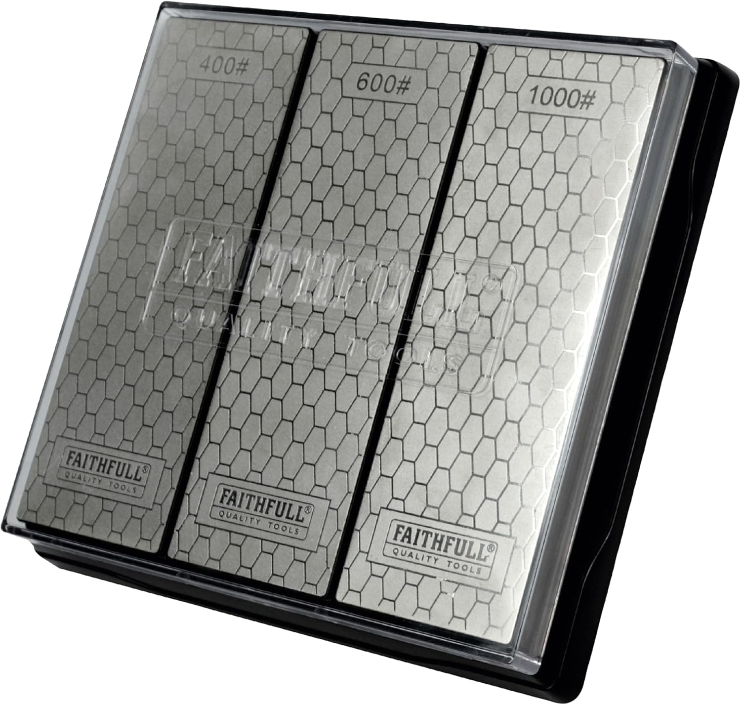 Faithfull Diamond Whetstone Sharpening Kit. 3 Stones: 400G Coarse, 600G Medium And 1000G Fine Includes Non Slip Base Unit
