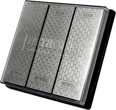 Faithfull Diamond Whetstone Sharpening Kit. 3 Stones 400G Coarse, 600G Medium And 1000G Fine Includes Non Slip Base Unit